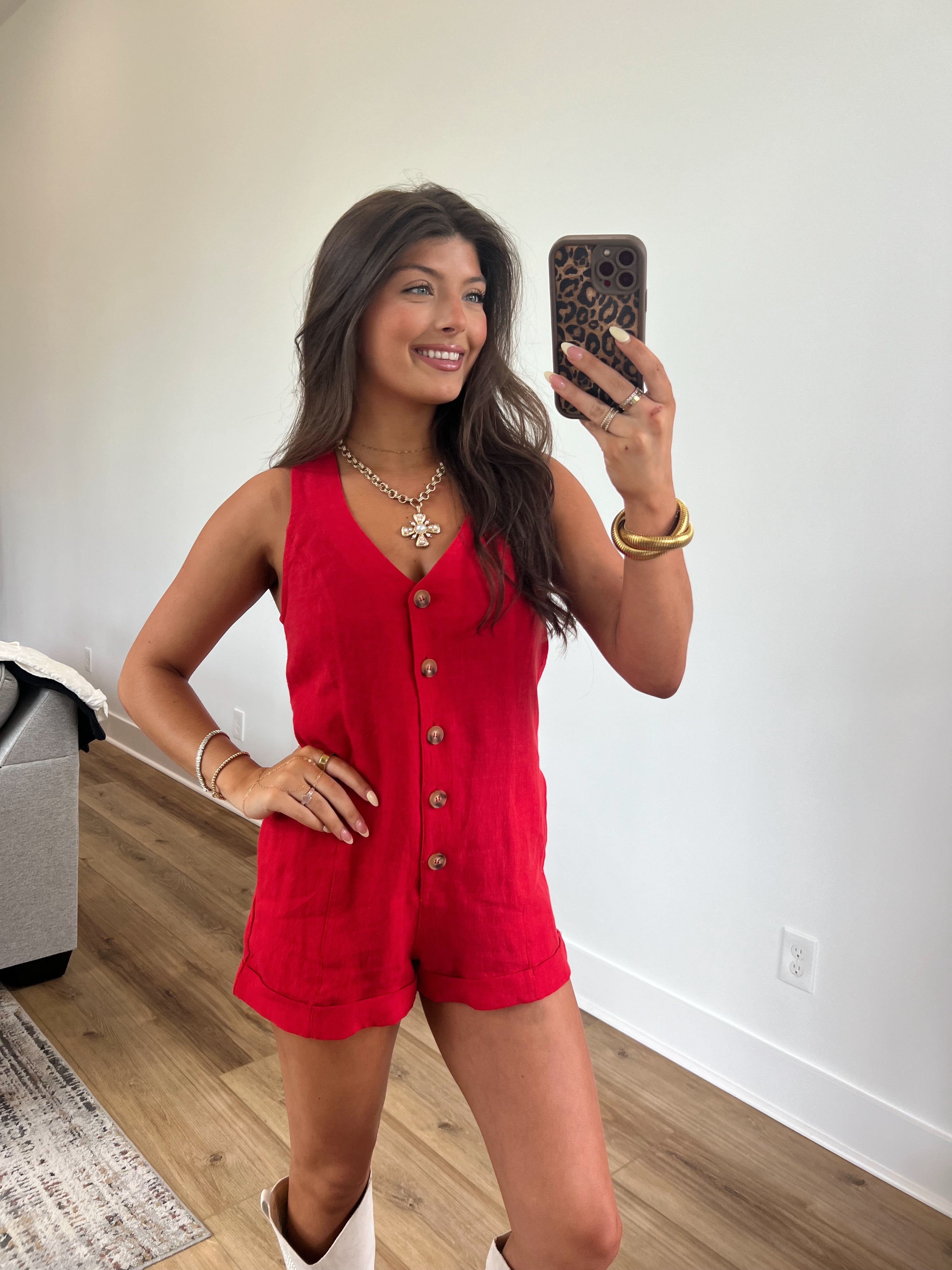 Elle Linen Romper (Red)