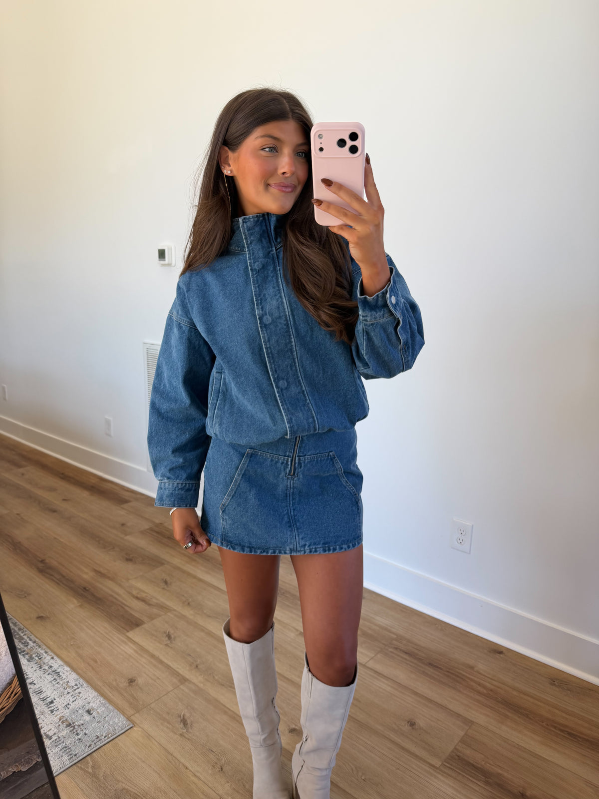 Denim Mock Neck Mini Dress