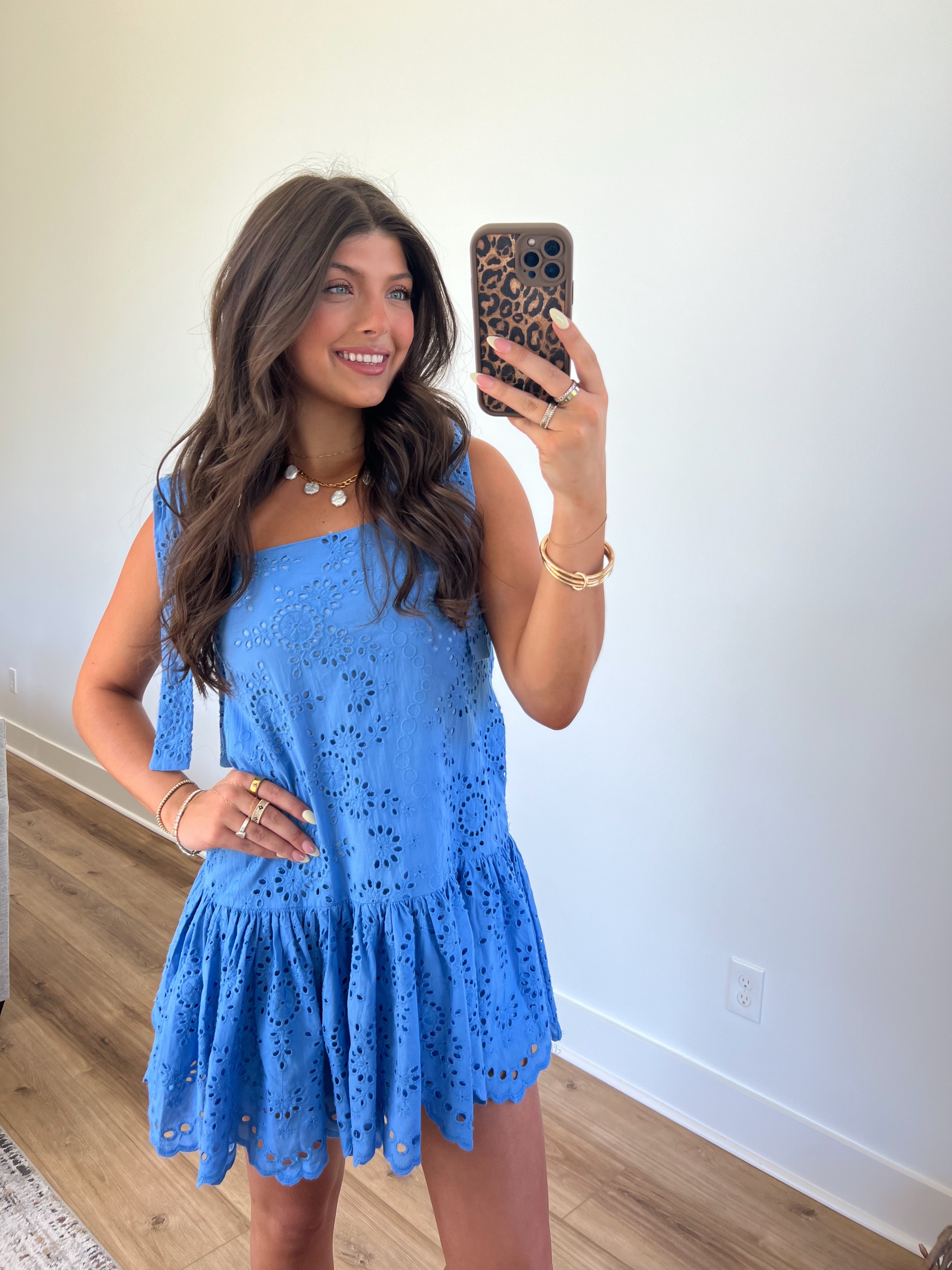 Mary Eyelet Mini Dress (Blue)