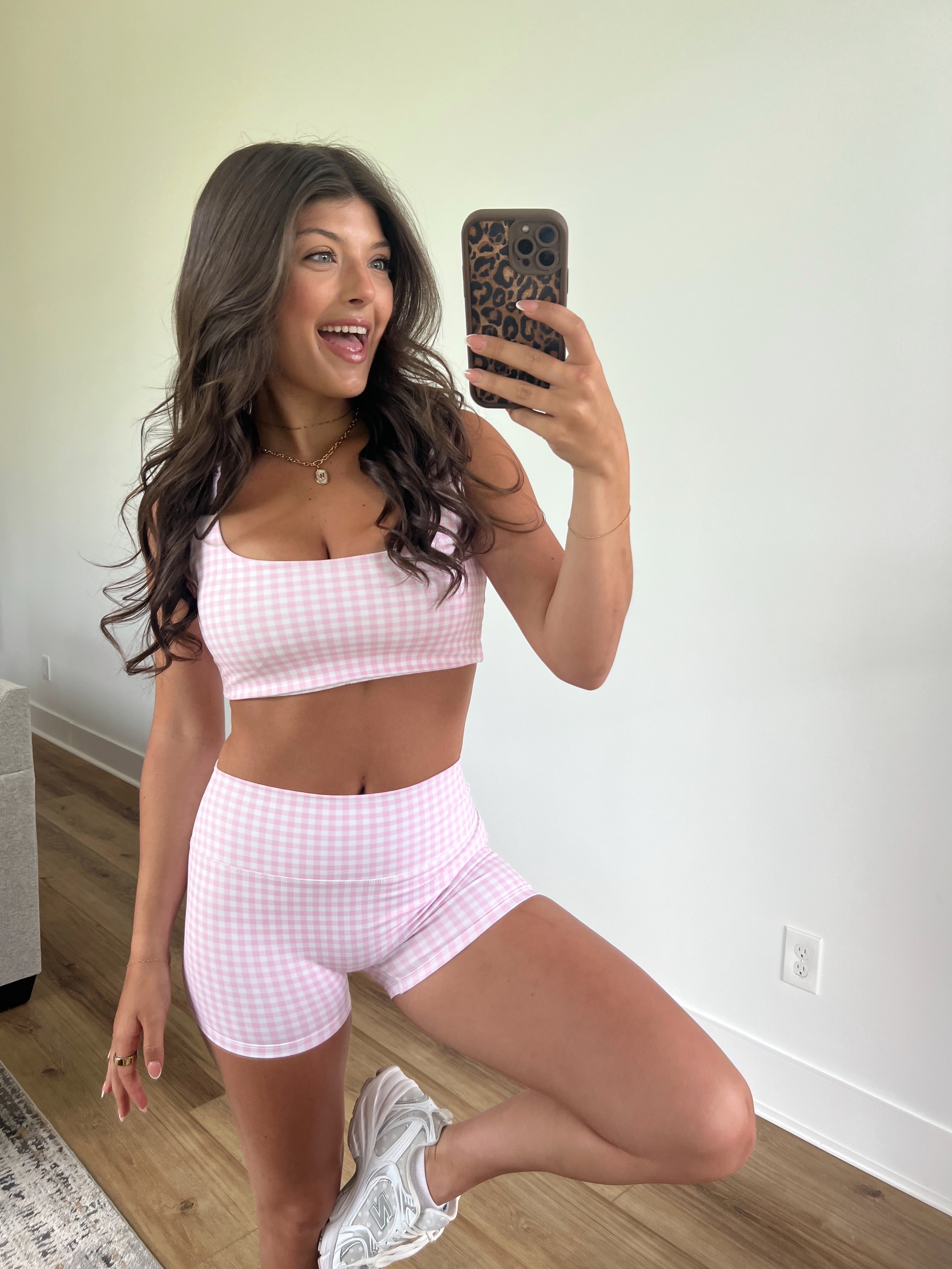 Pink Gingham Biker Shorts