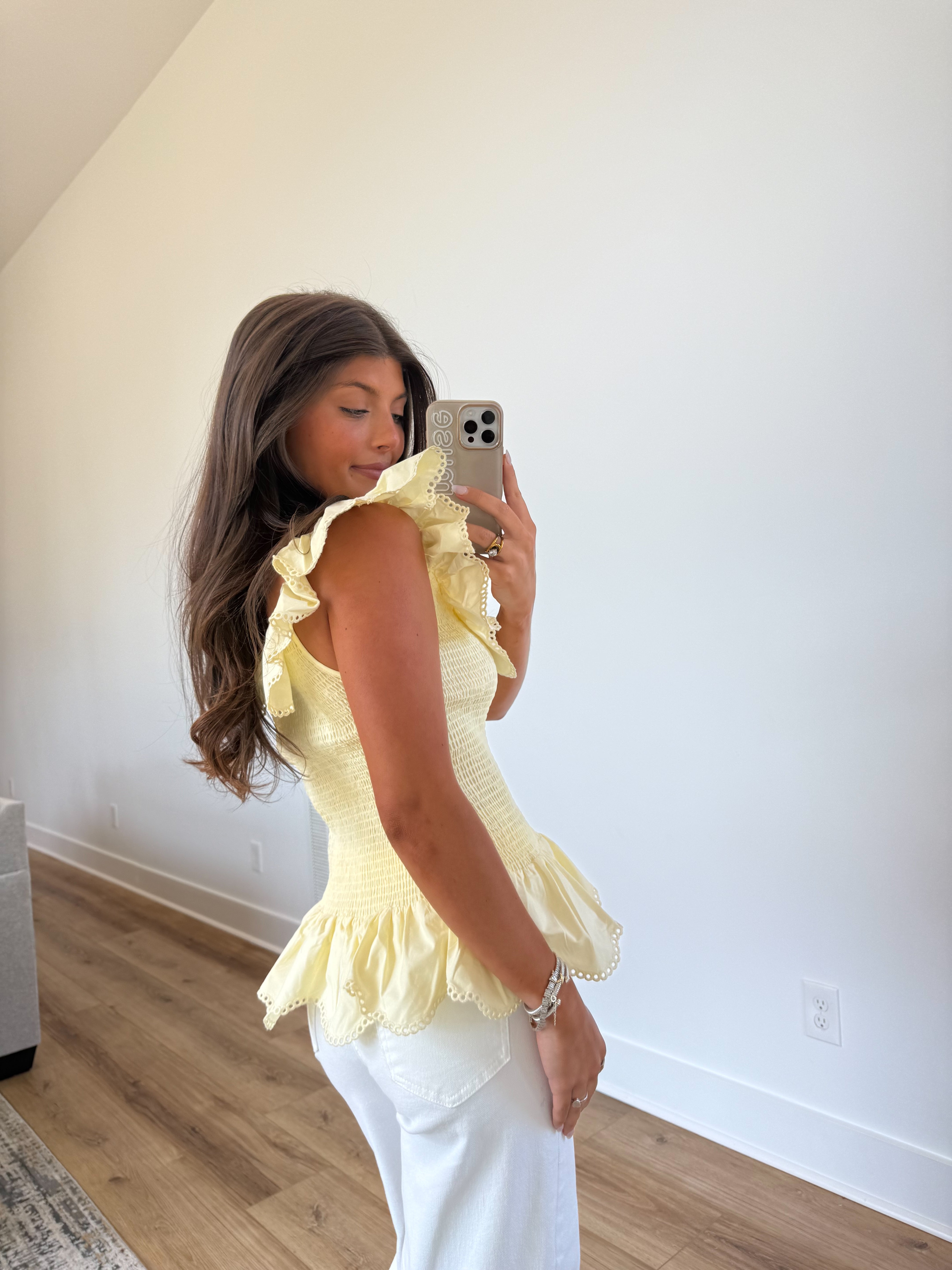 Yellow Smocked Ruffle Top