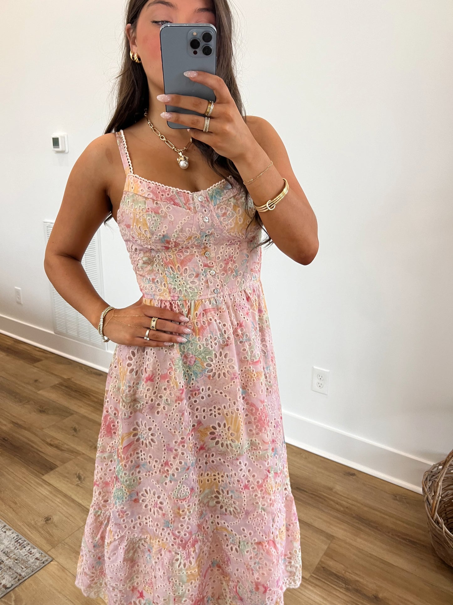 Pastel Eyelet Midi Dress