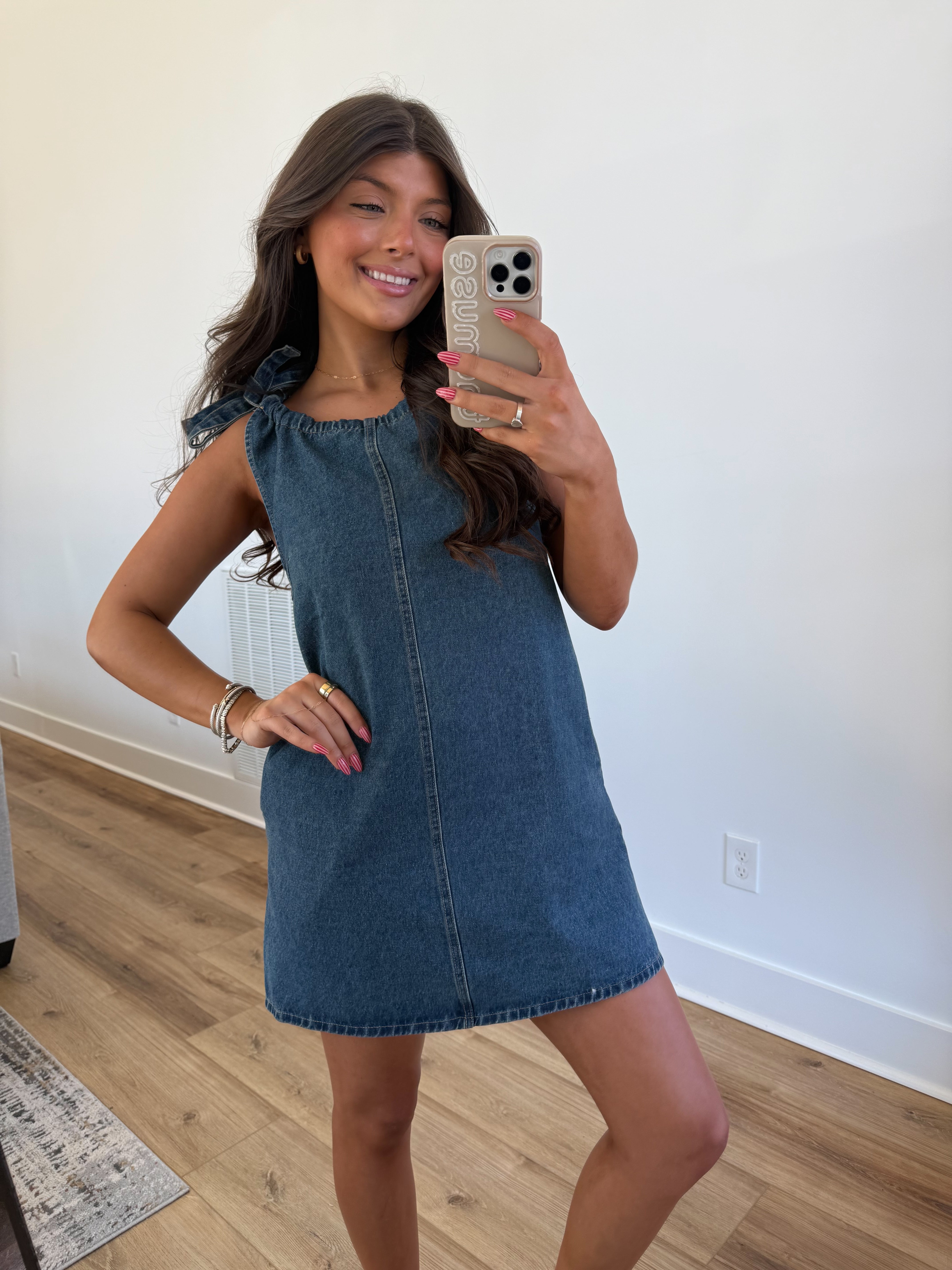 Tie Shoulder Denim Dress