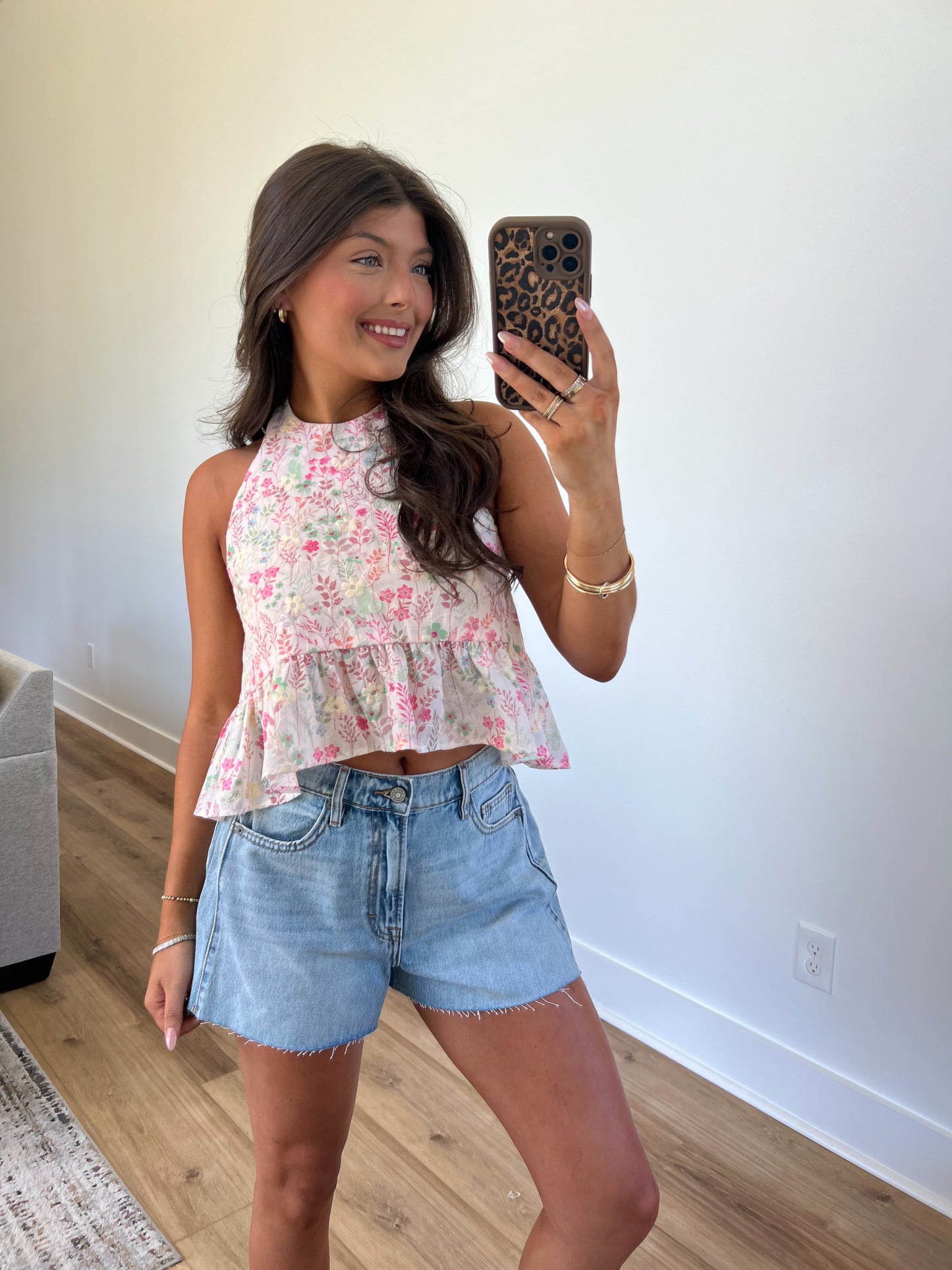 (Pink) Watercolor Bloom Halter Top