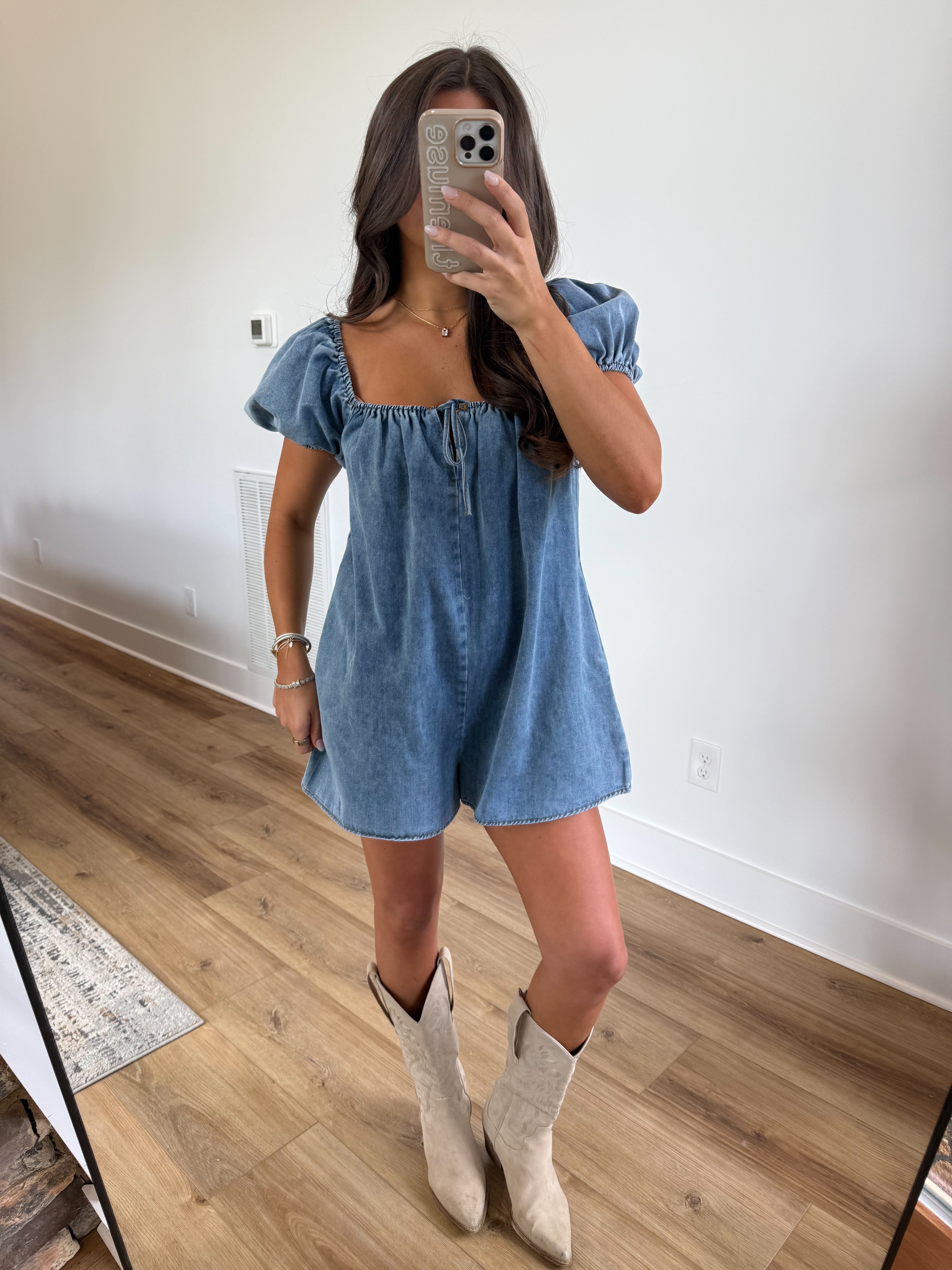 Denim Puff Sleeve Romper