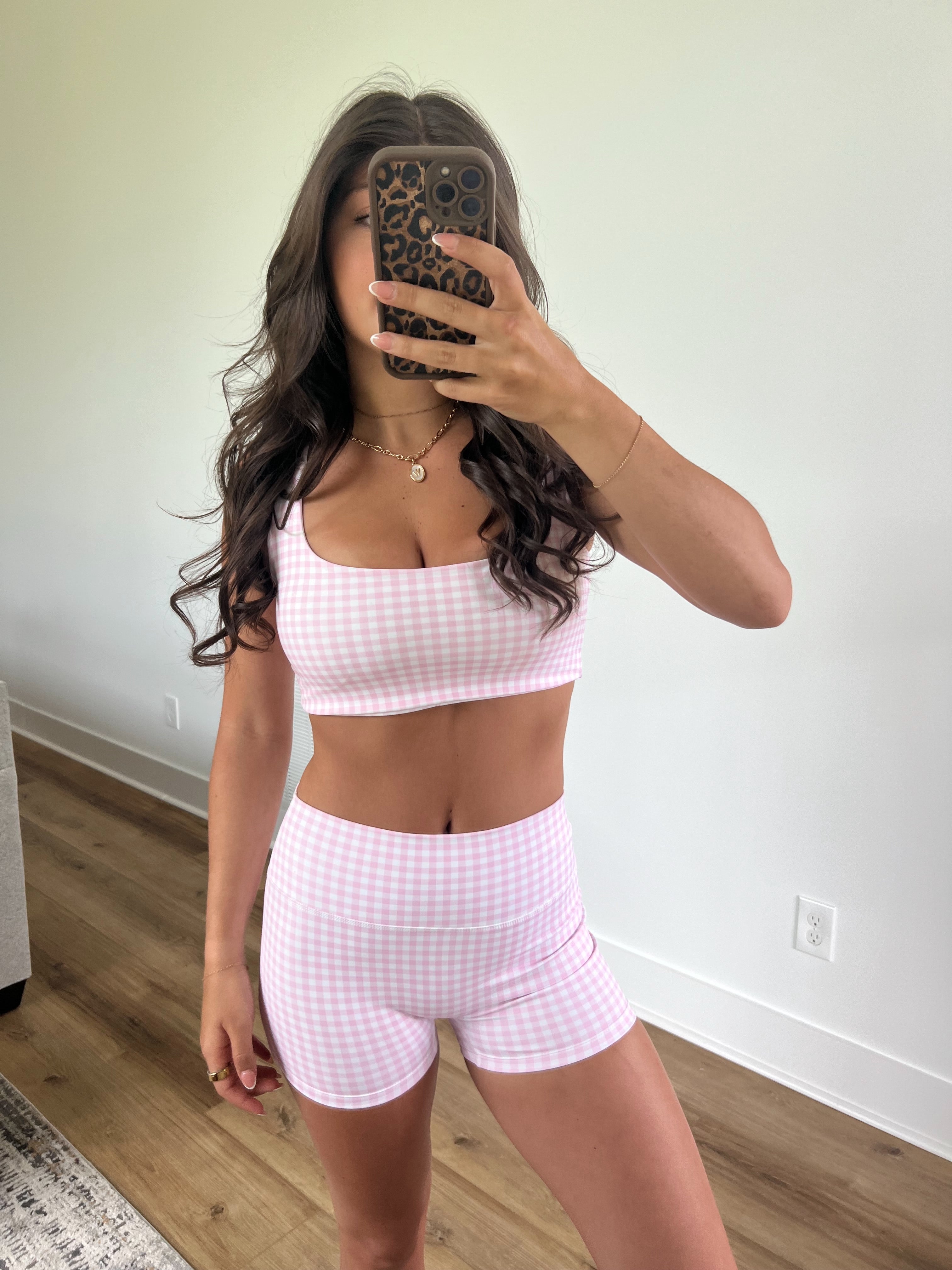 Pink Gingham Biker Shorts