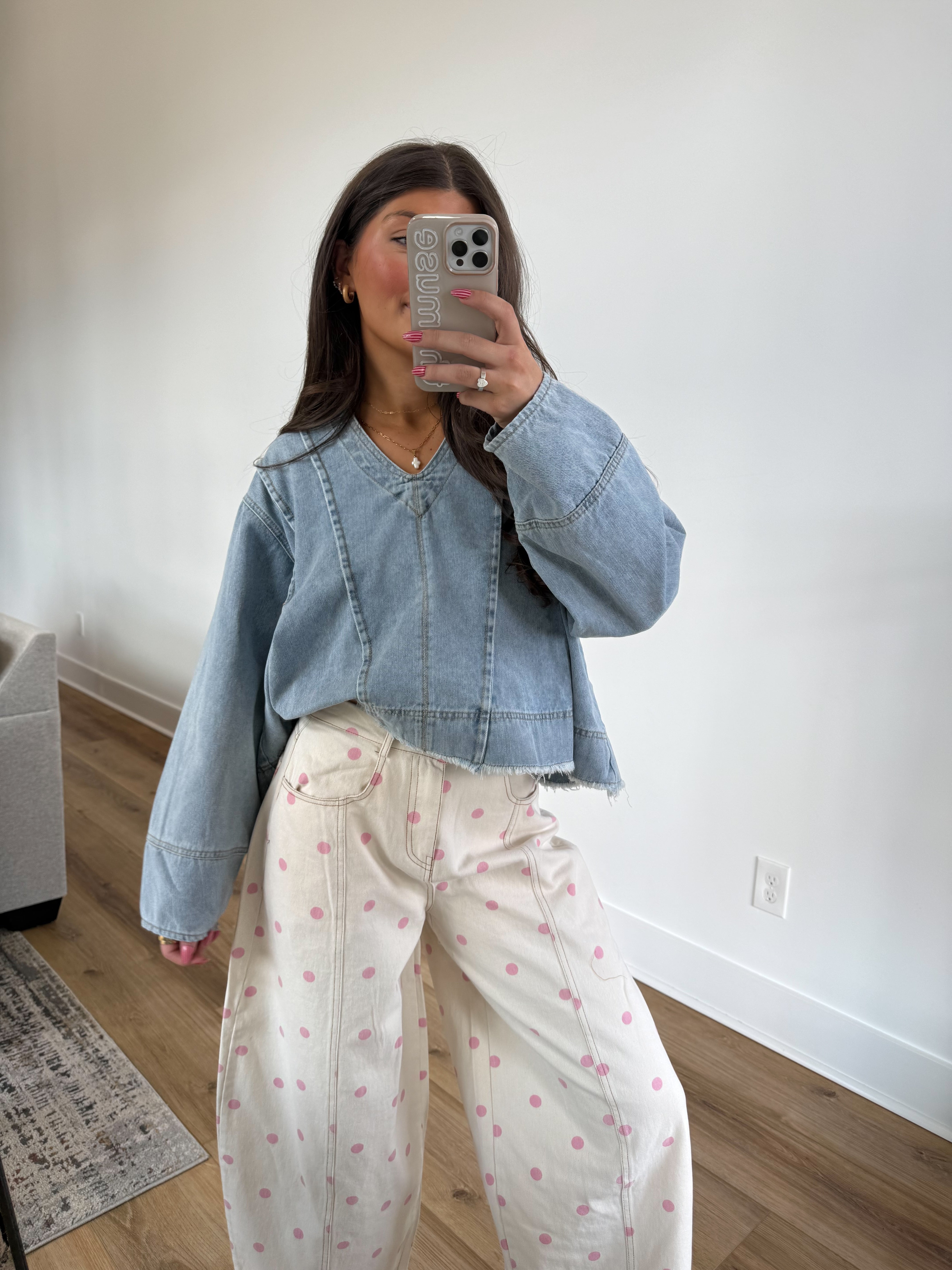 Frayed Hem Denim Top