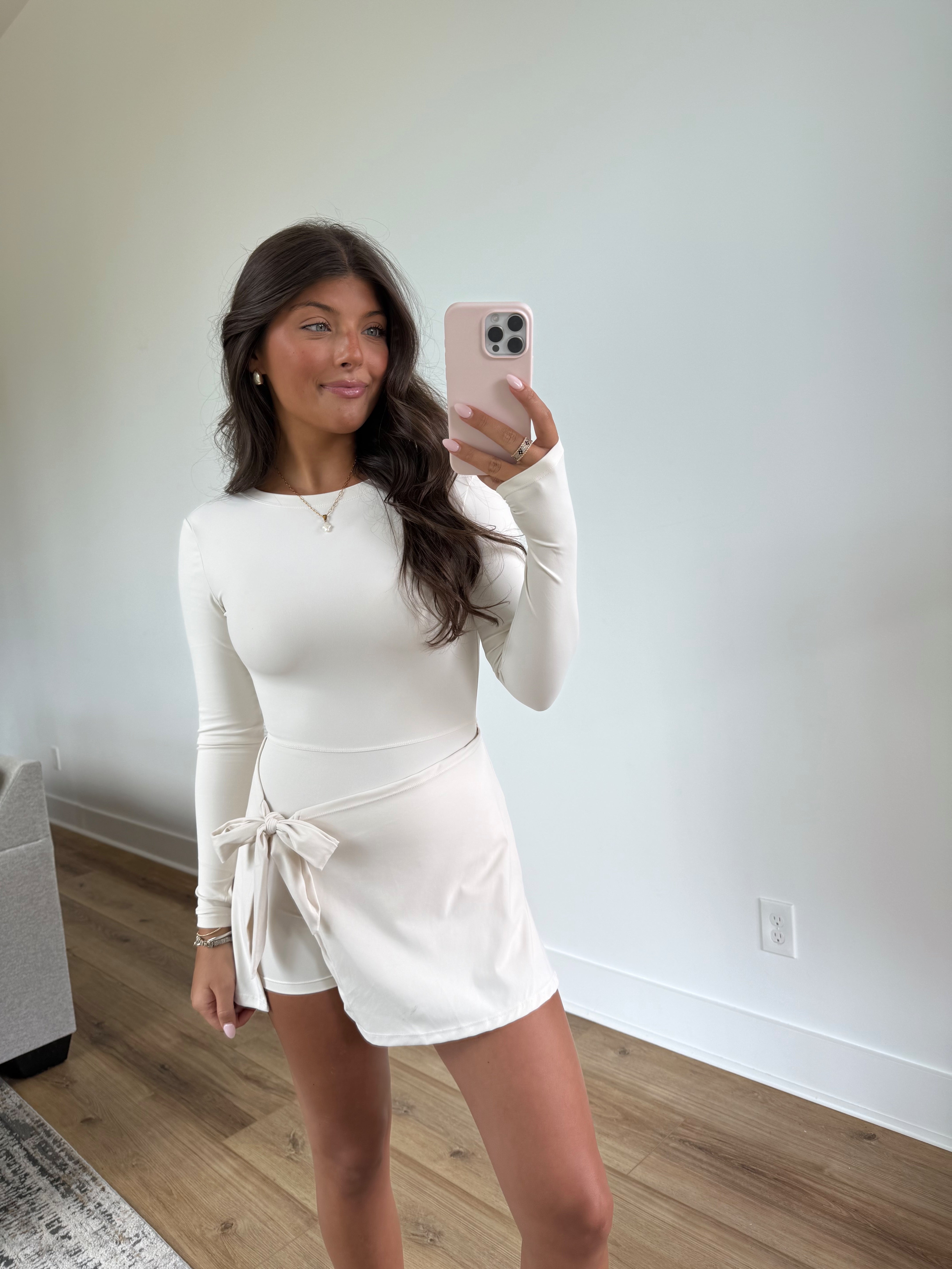 Cream Long Sleeve Wrap Romper