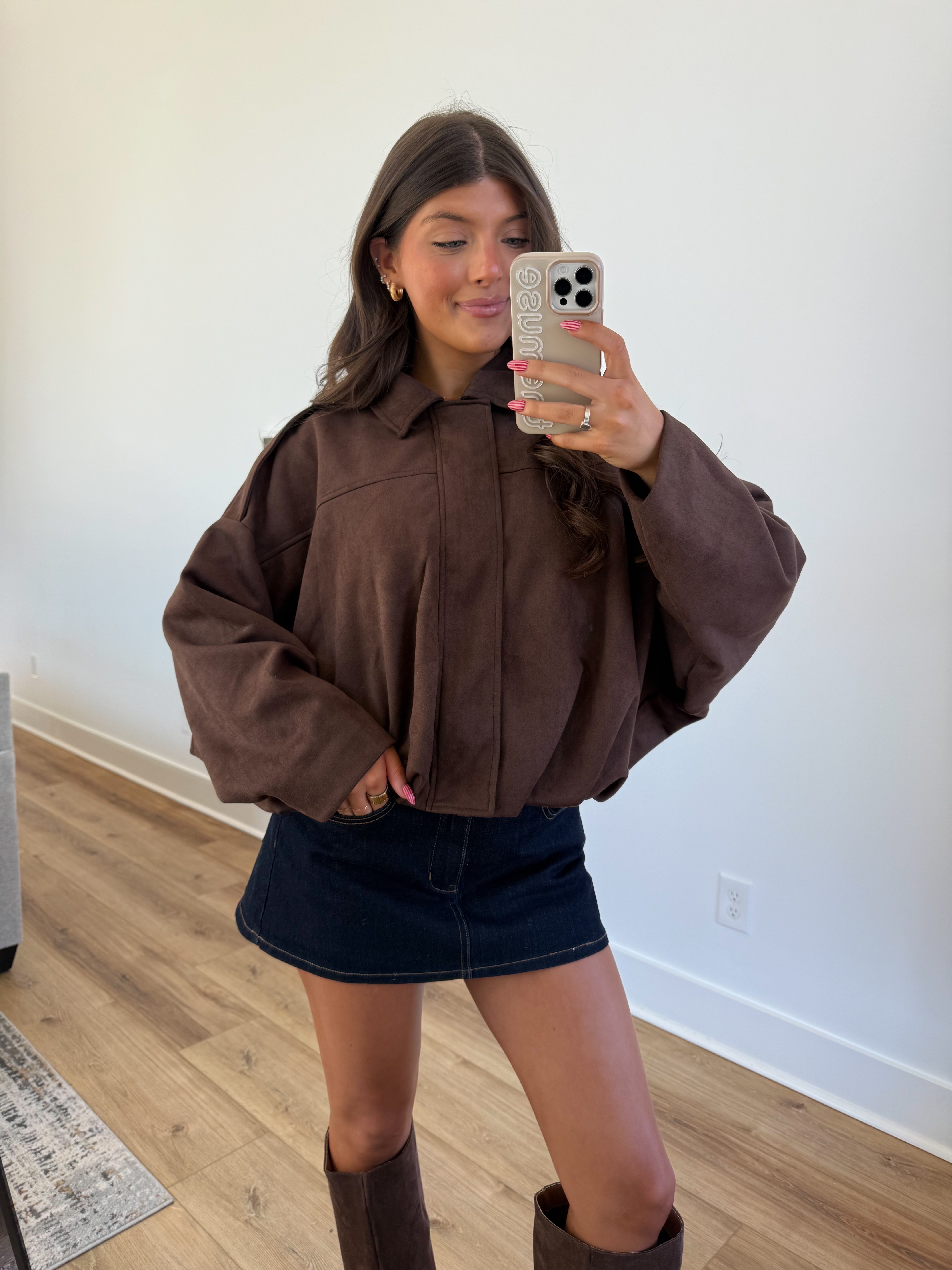 Suede Bomber Jacket (Brown)