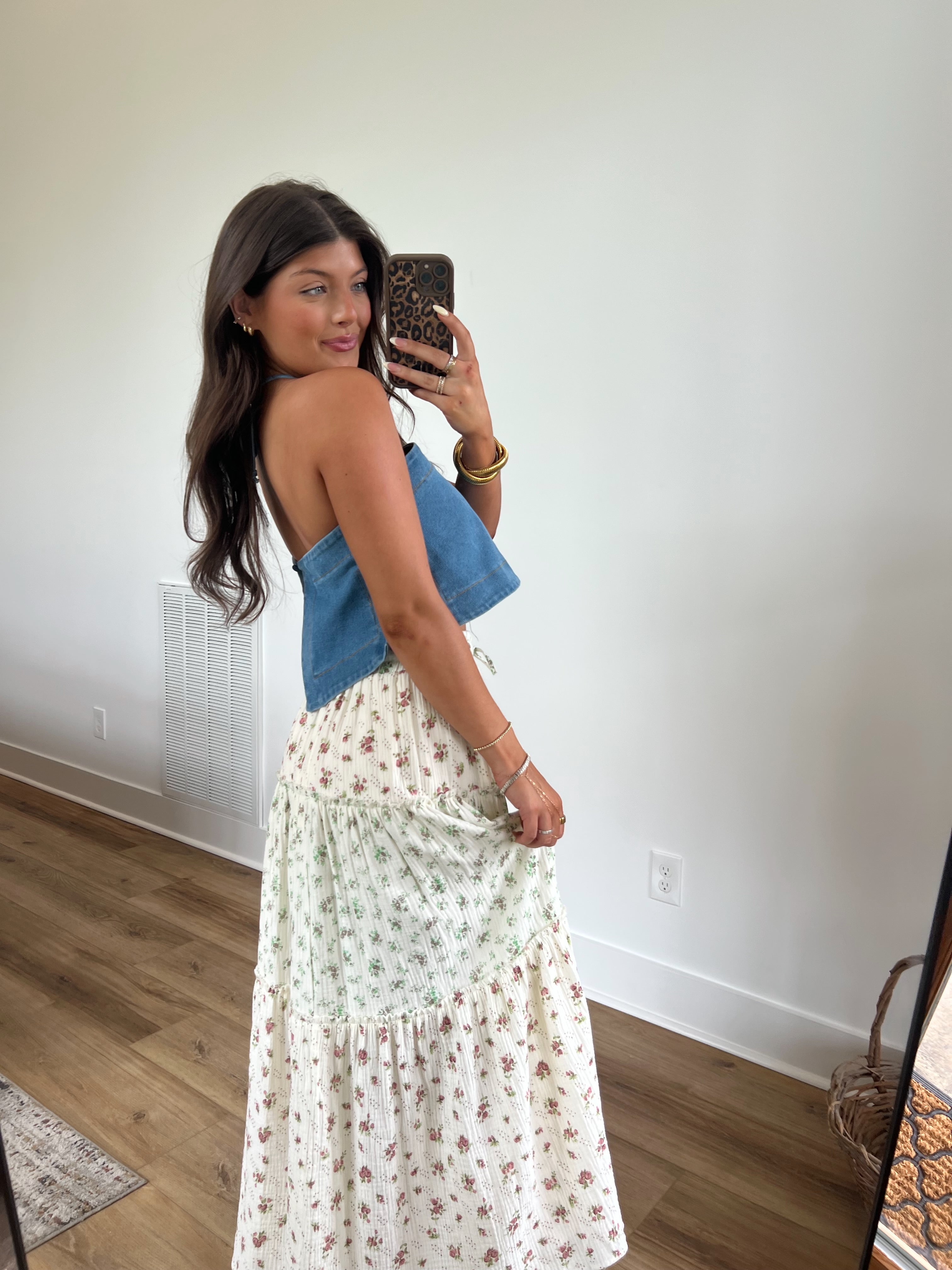 Pia Flower Field Maxi Skirt (Pink)