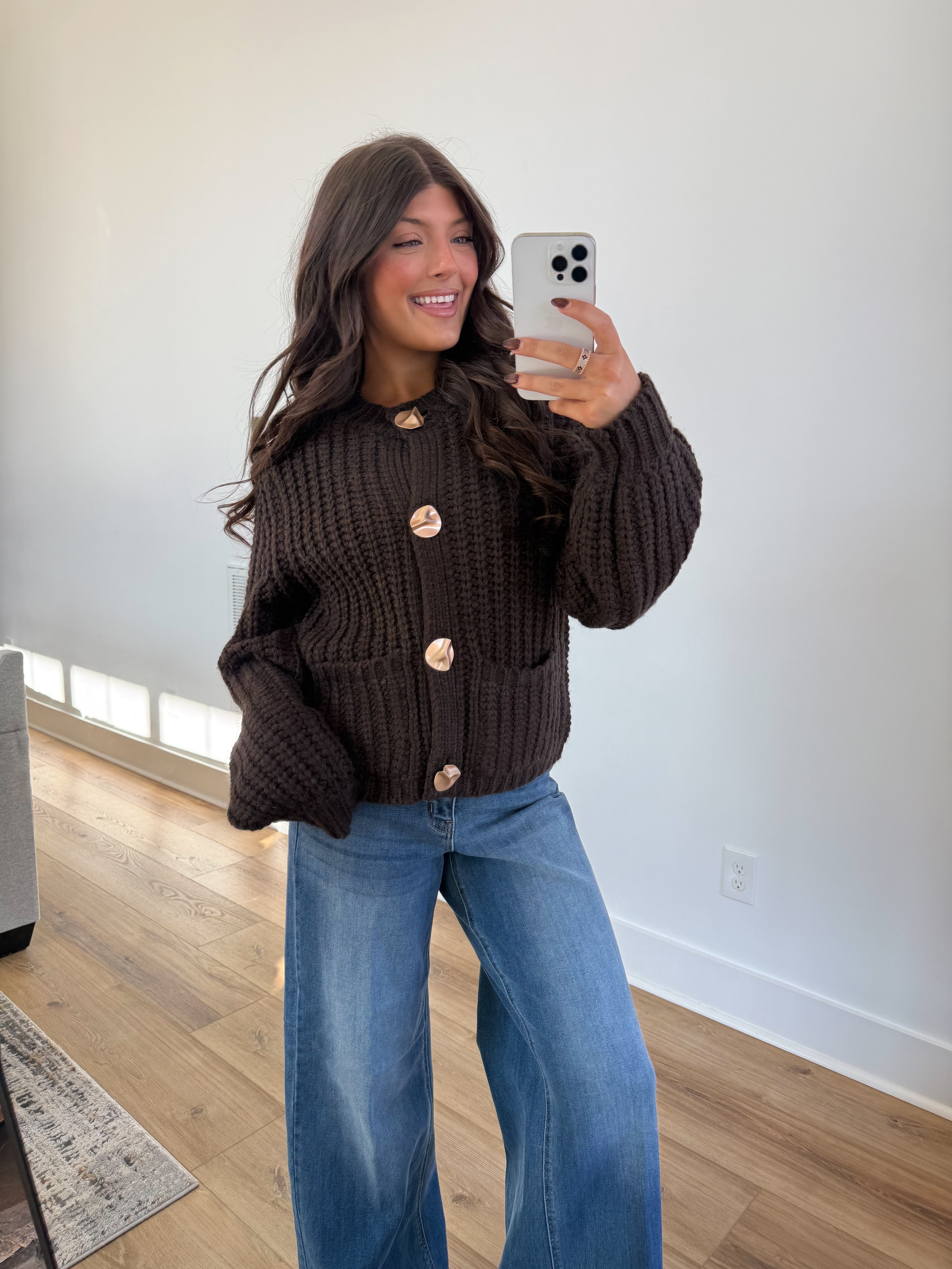 The Golden Button Cardigan (Brown)