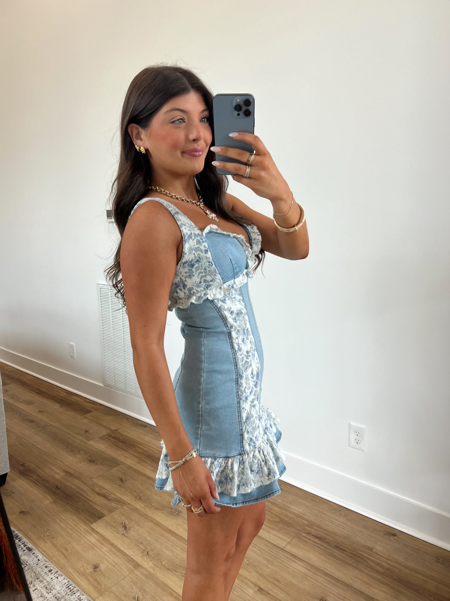 Dainty Floral Denim Mini Dress