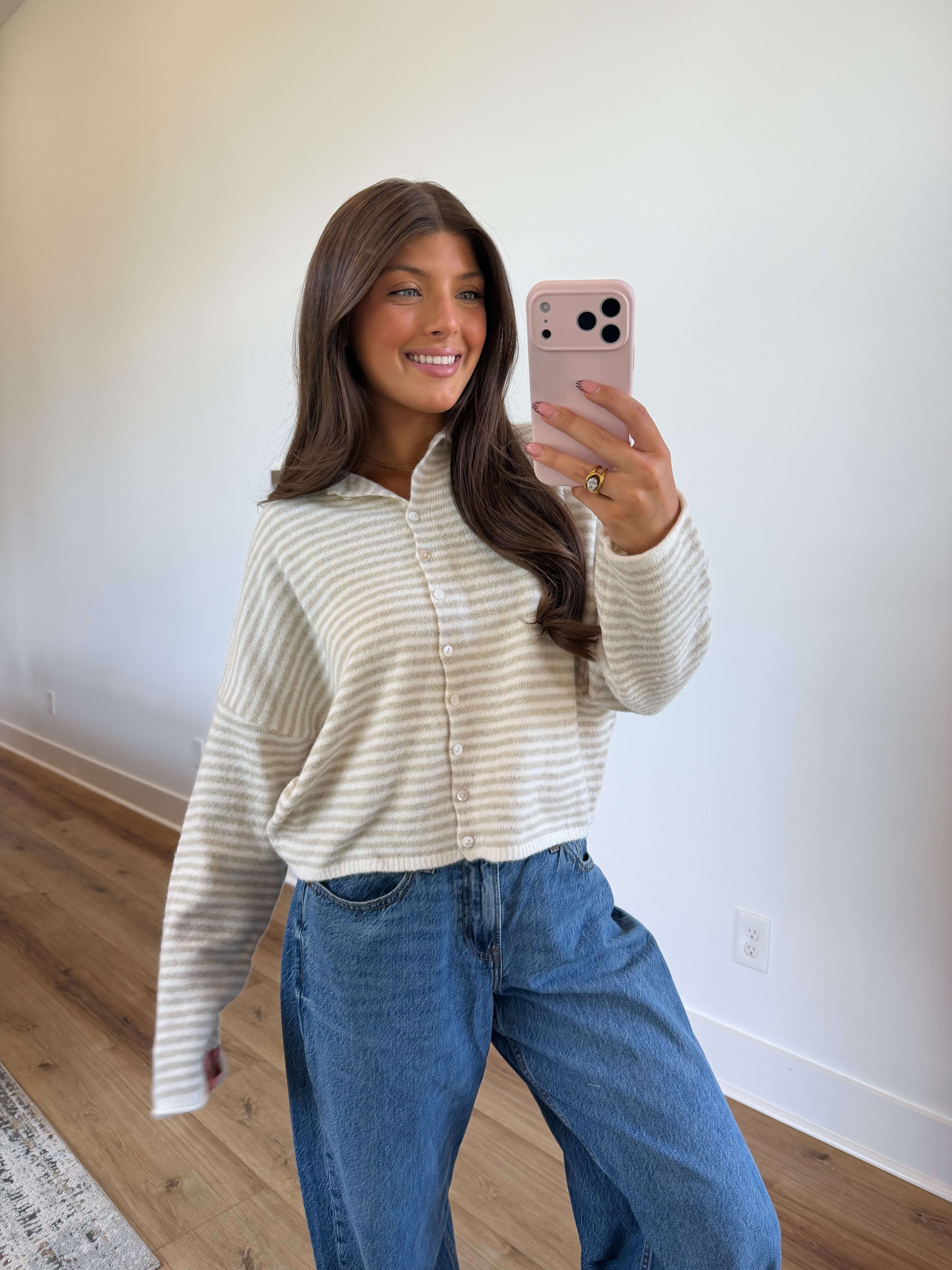 Best Dress Cardigan (Beige Stripes)
