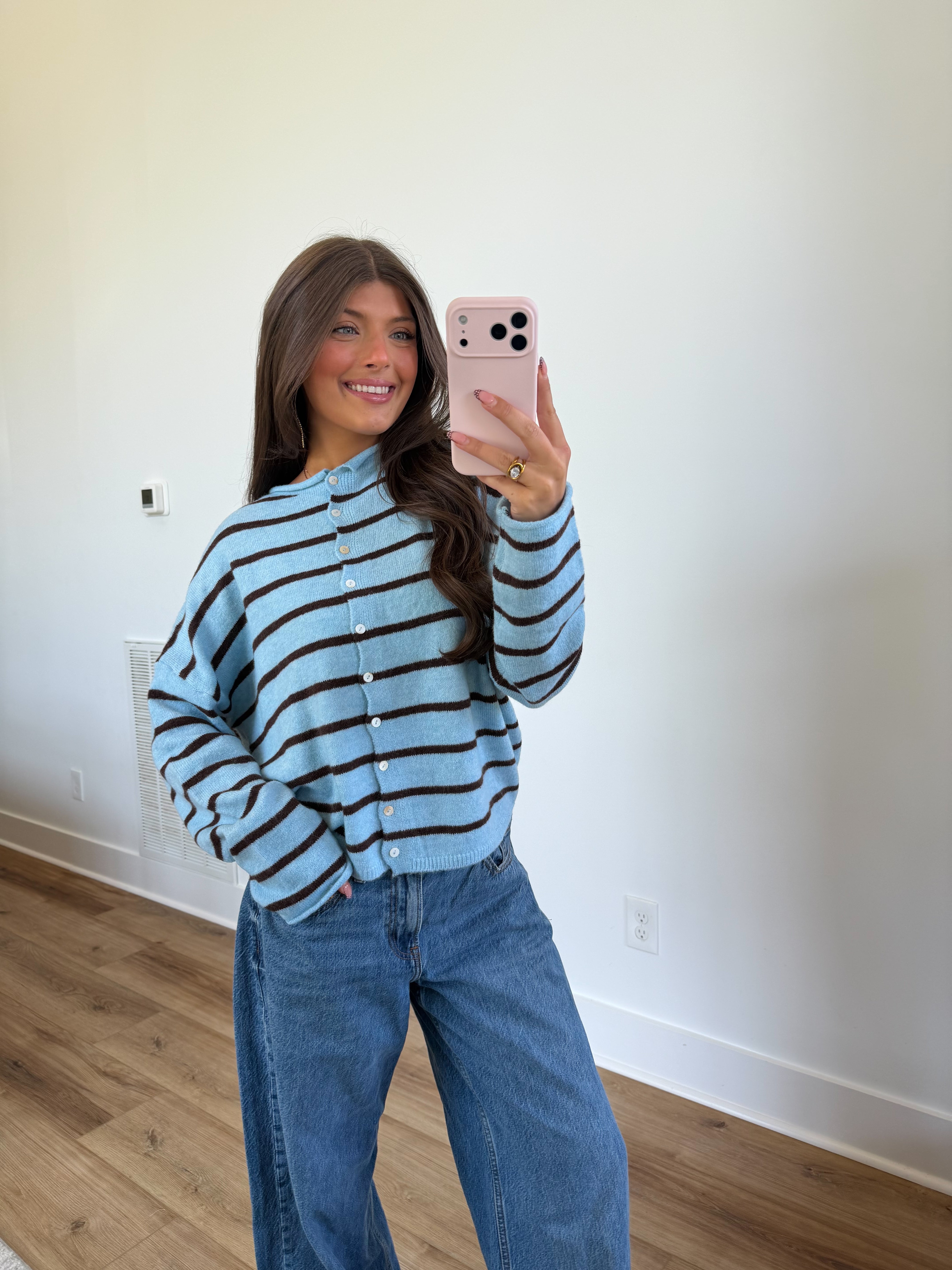 Best Dress Cardigan (Blue/Brown Stripes)