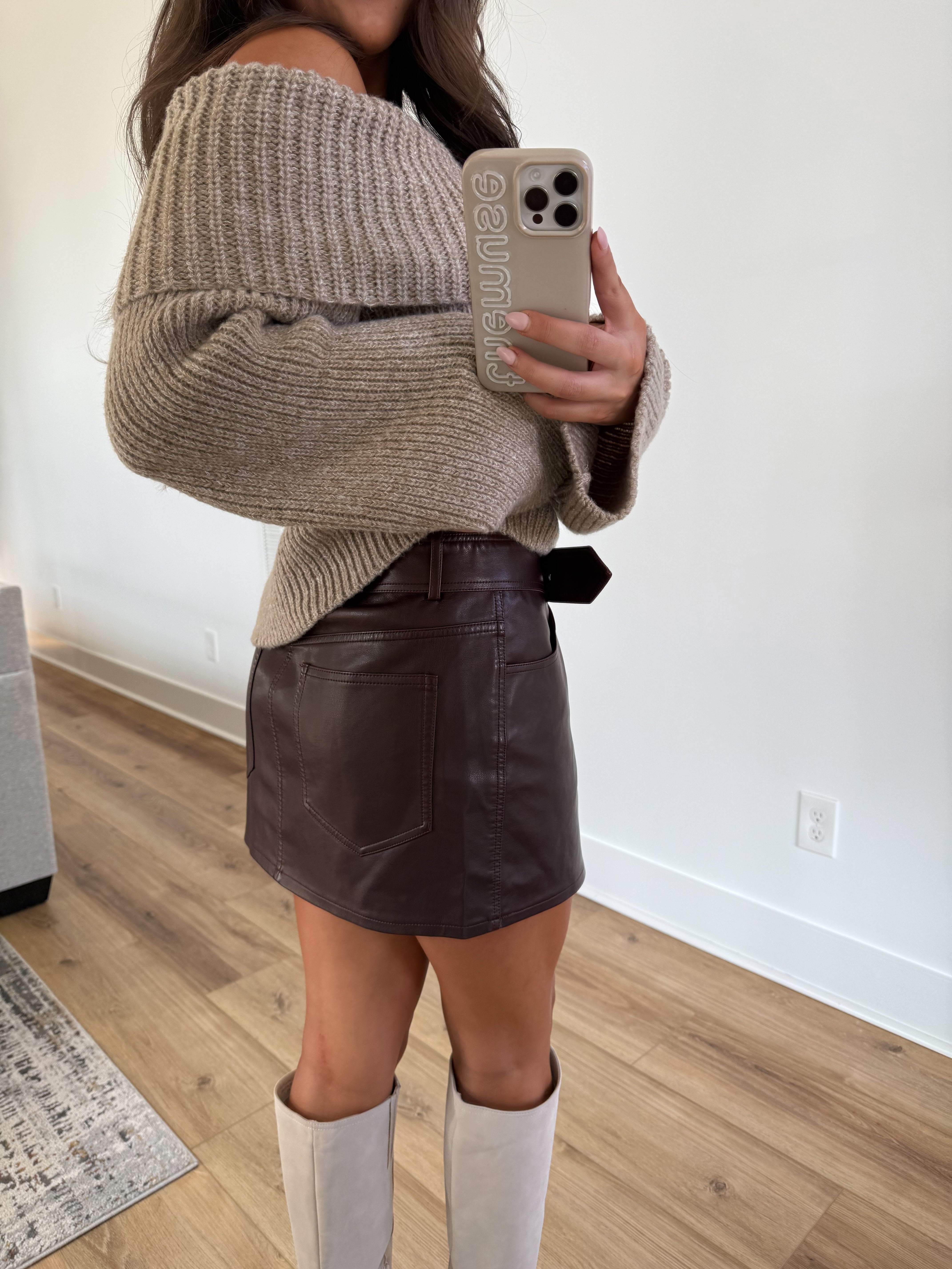 The Burgundy Belted Leather Skirt