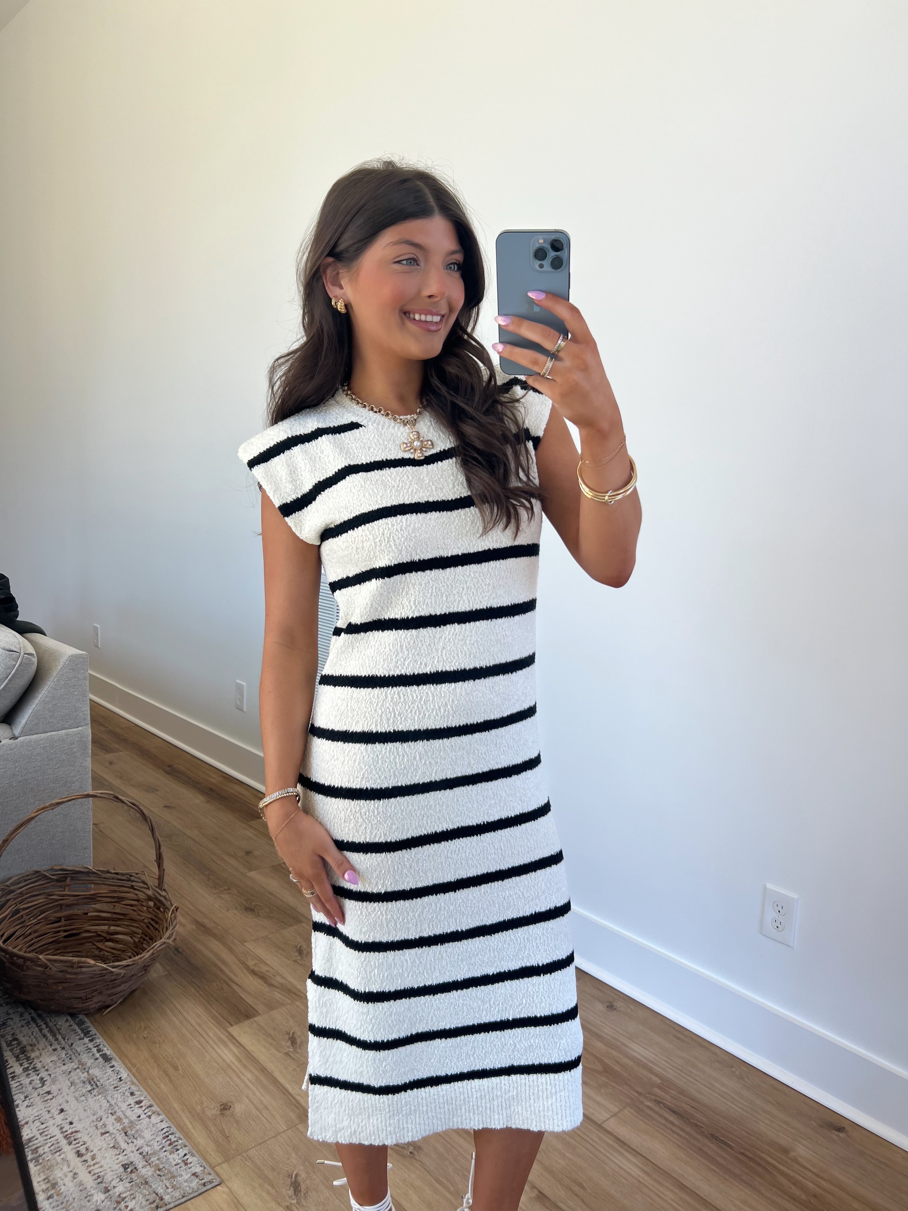 Salted Stripes Midi Dress (Off-White)