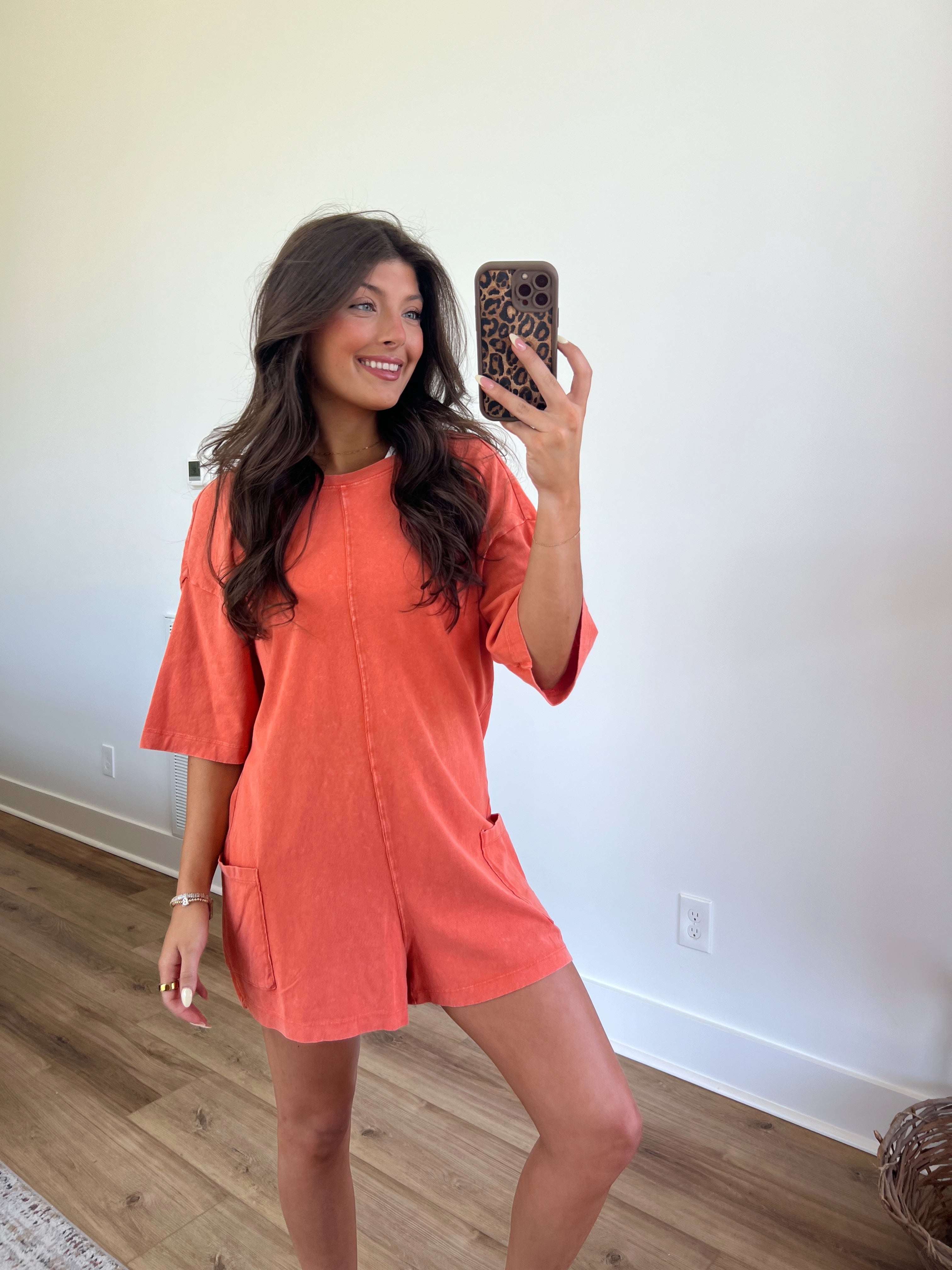Oversized Tee Romper (Orange)
