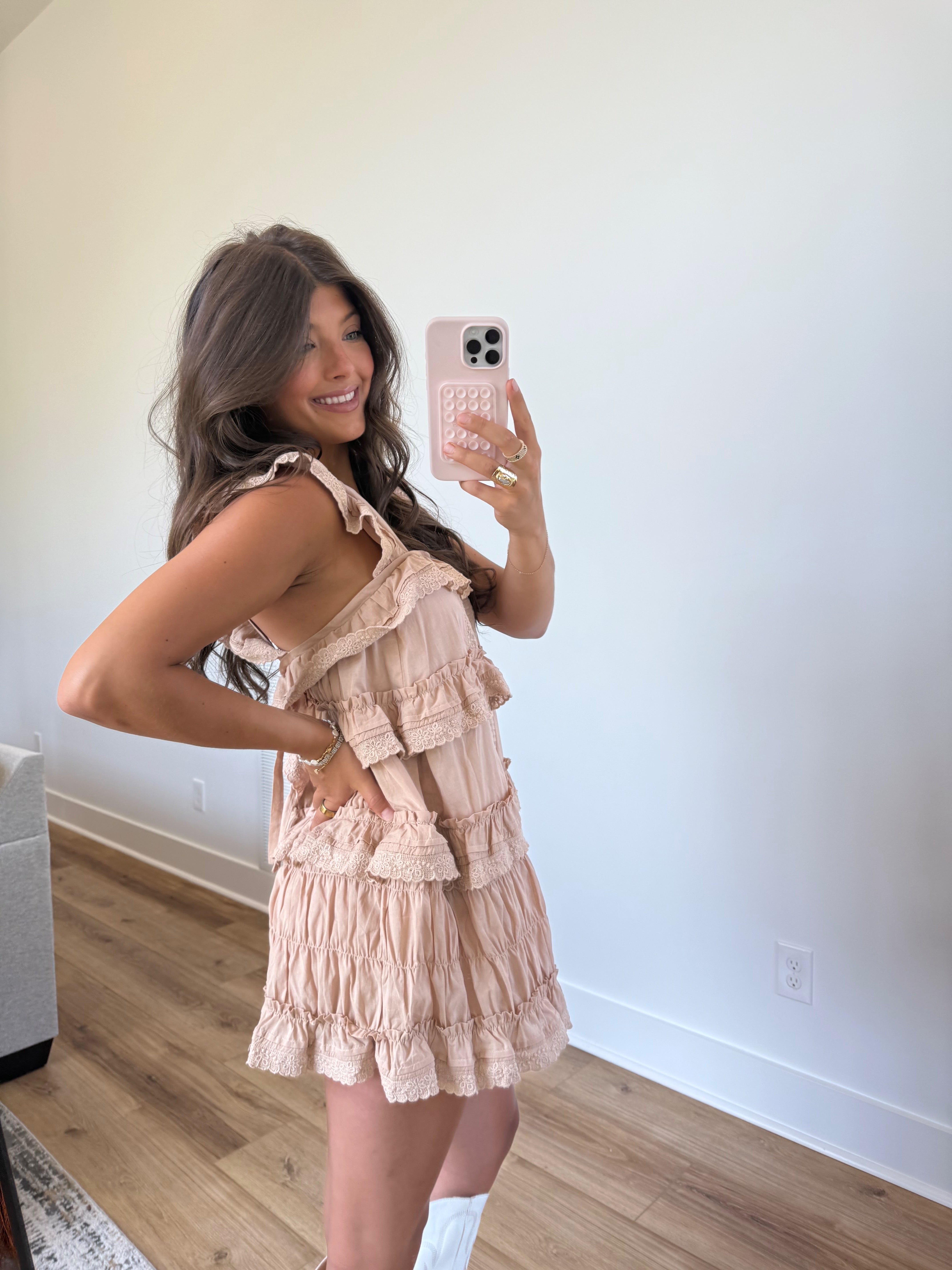 Western Mocha Ruffle Romper