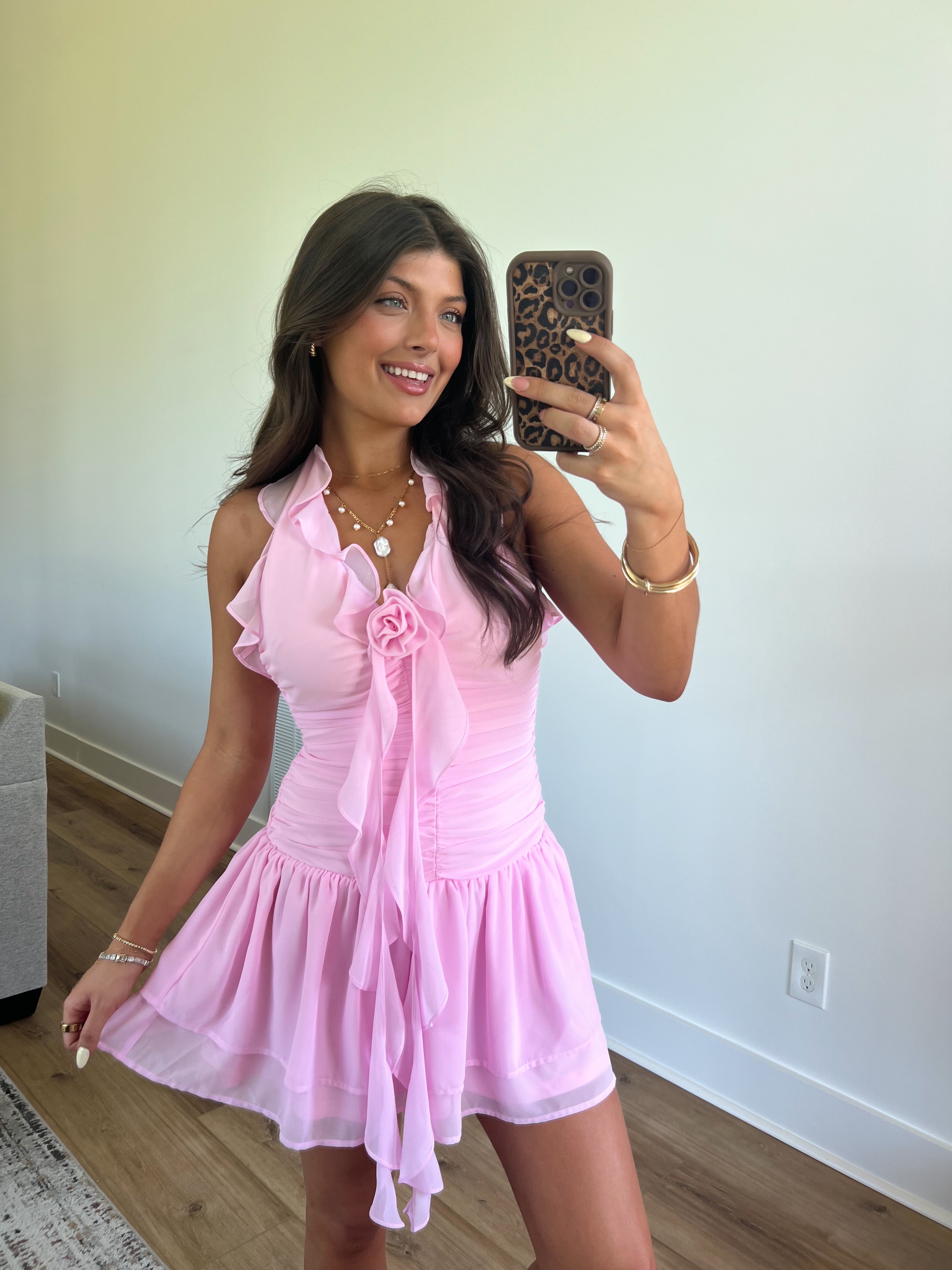 Pink Rosette Mini Dress