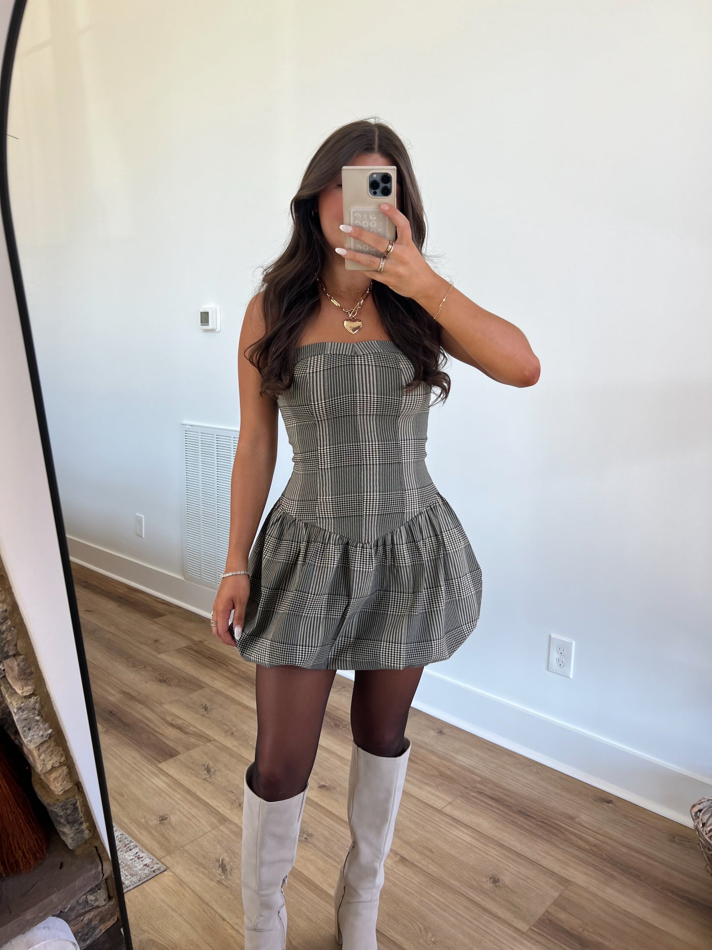 Christmas Plaid Drop Waist Mini Dress