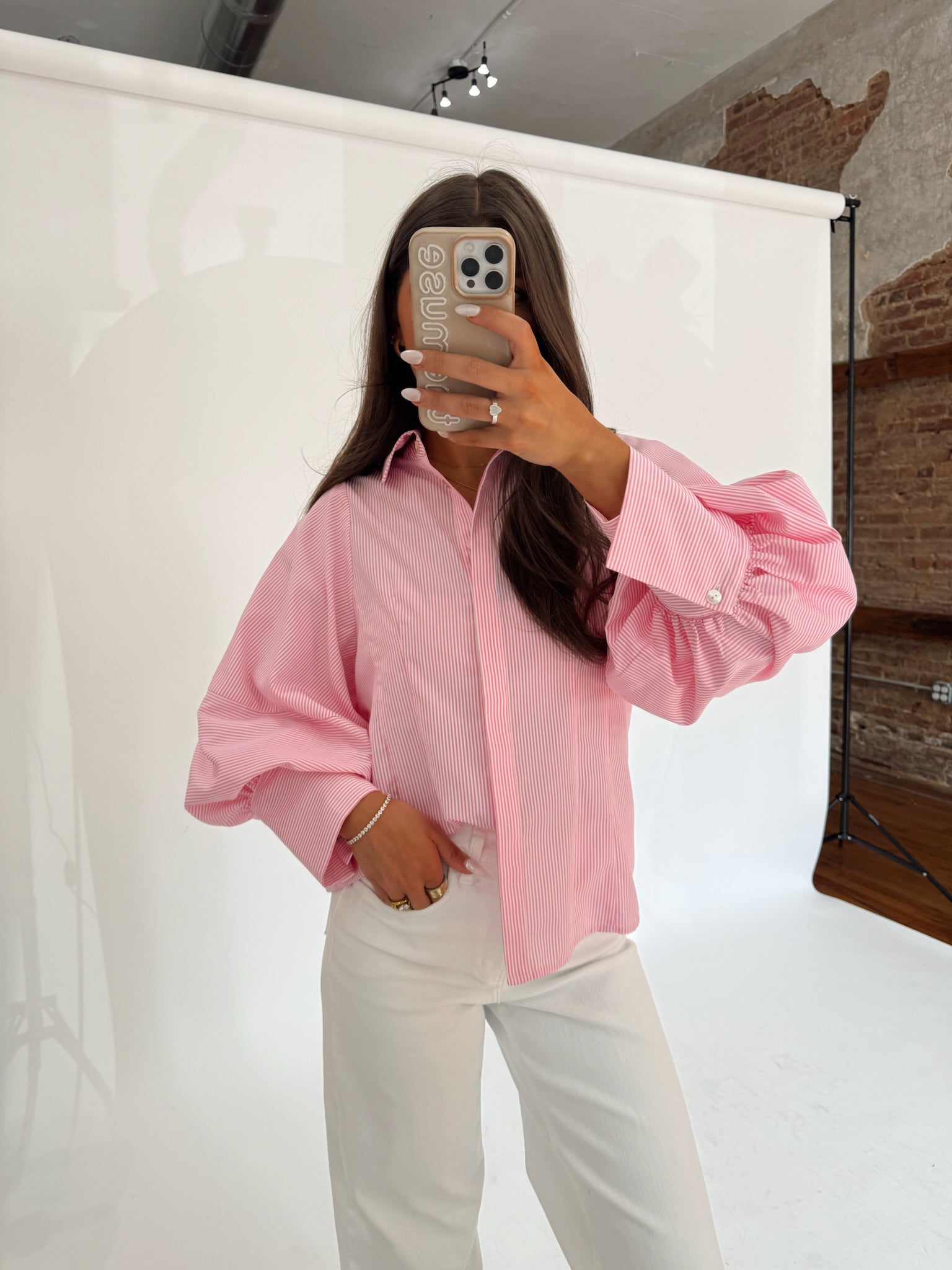 Pink Stripes Puff Sleeve Top