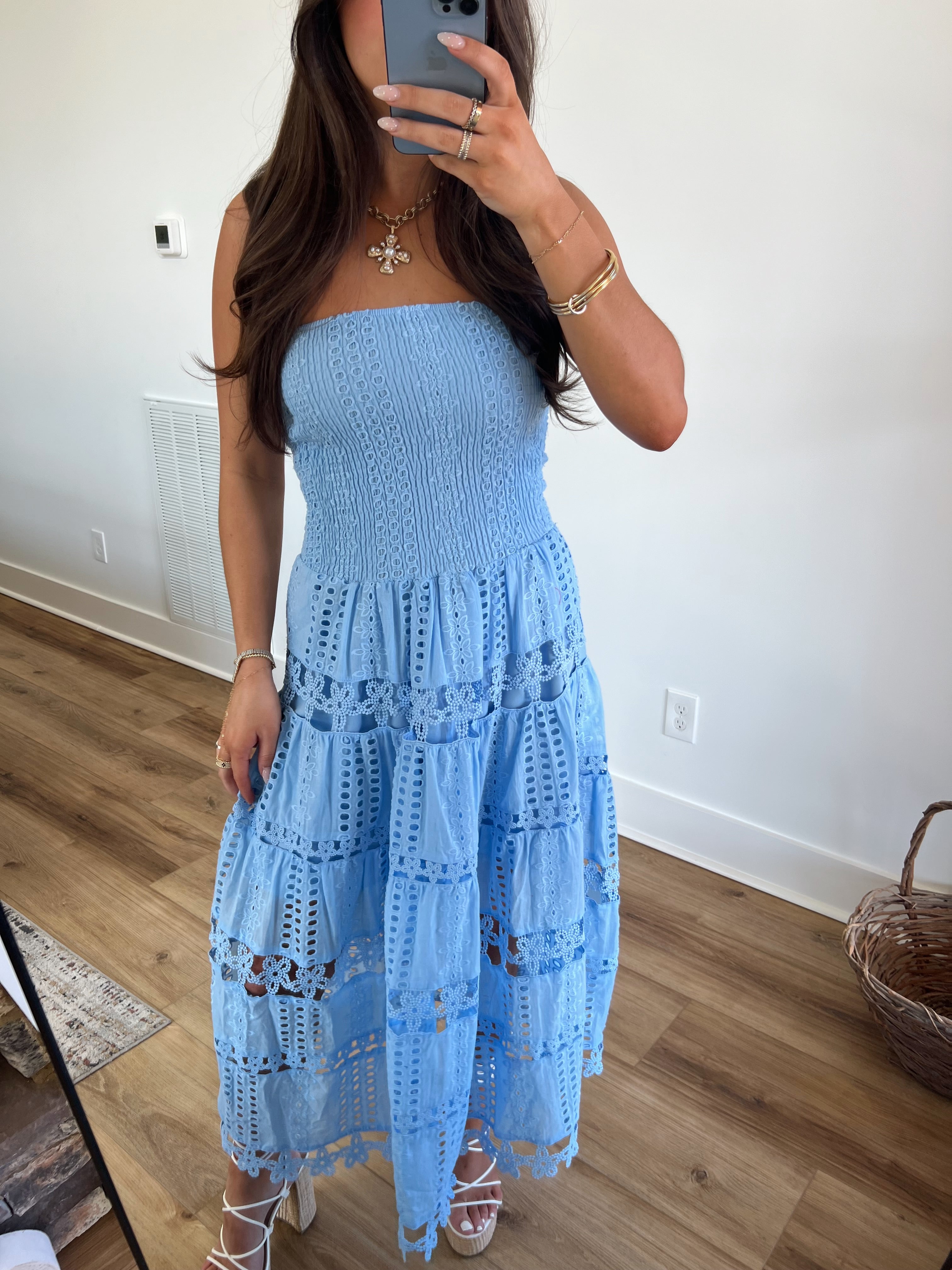 Baby Blue Eyelet Midi Dress