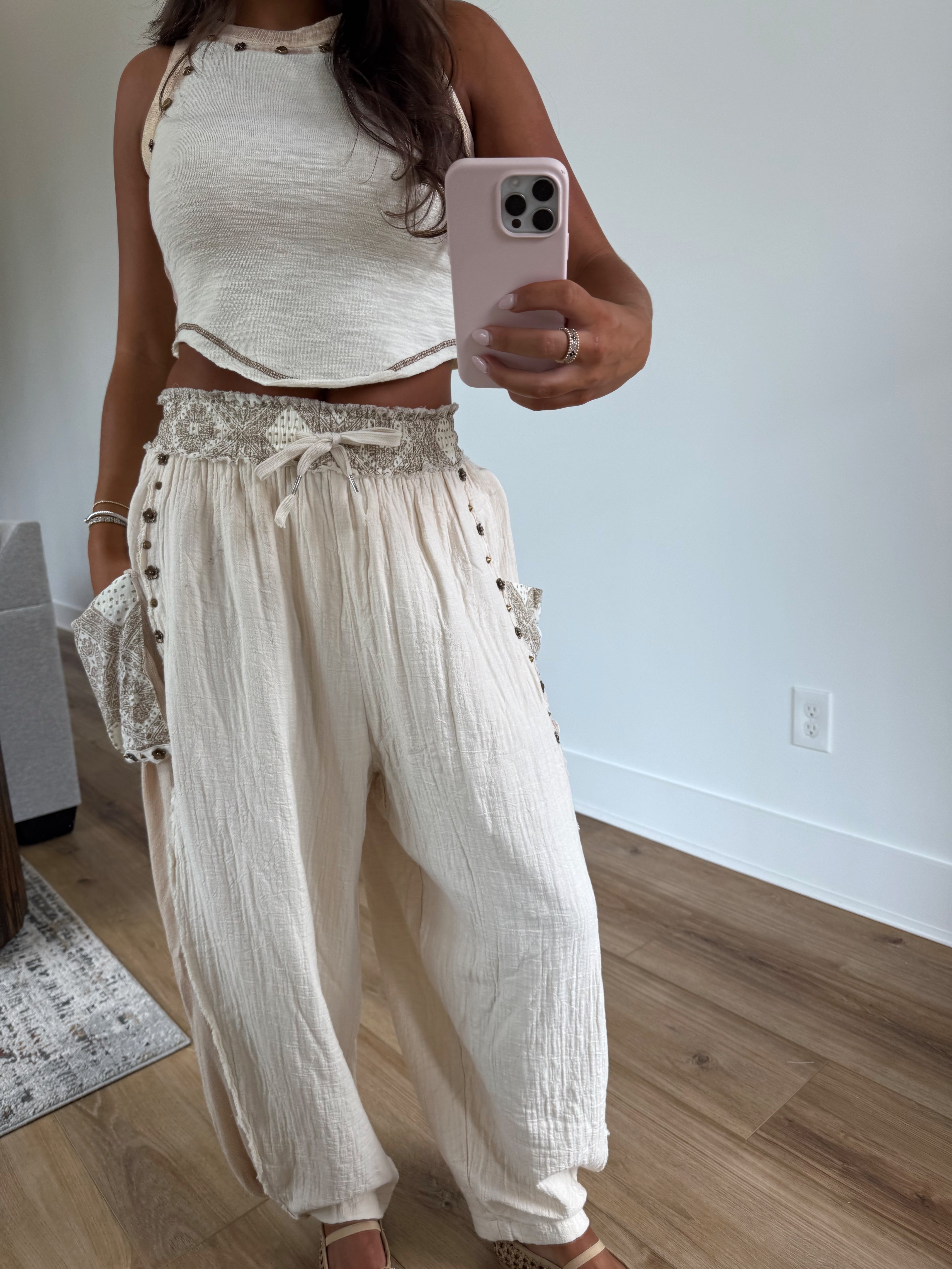 Cream Studded Joggers (PRE-ORDER (Mid-October)/ Restock)