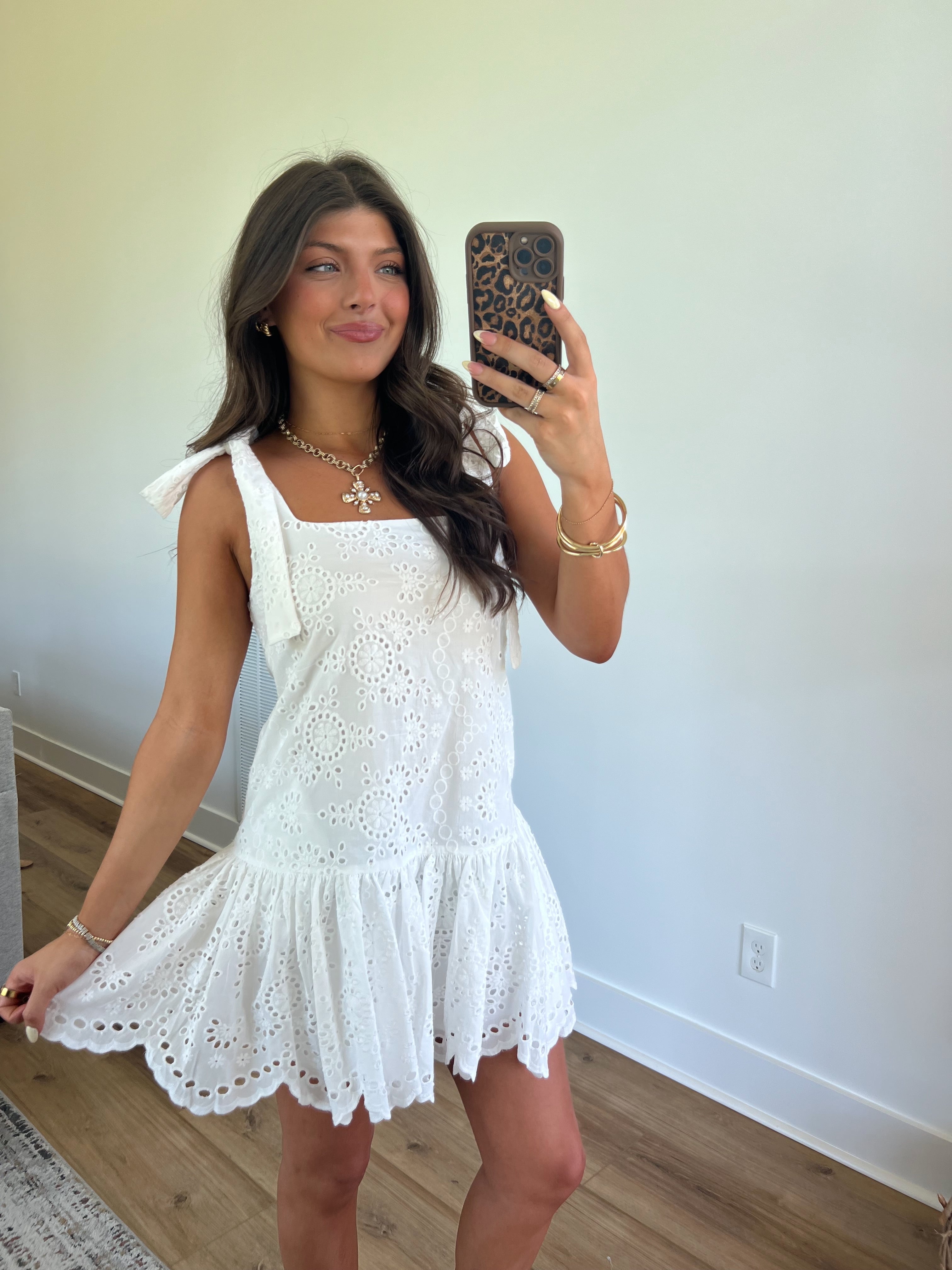 Mary Eyelet Mini Dress (White)