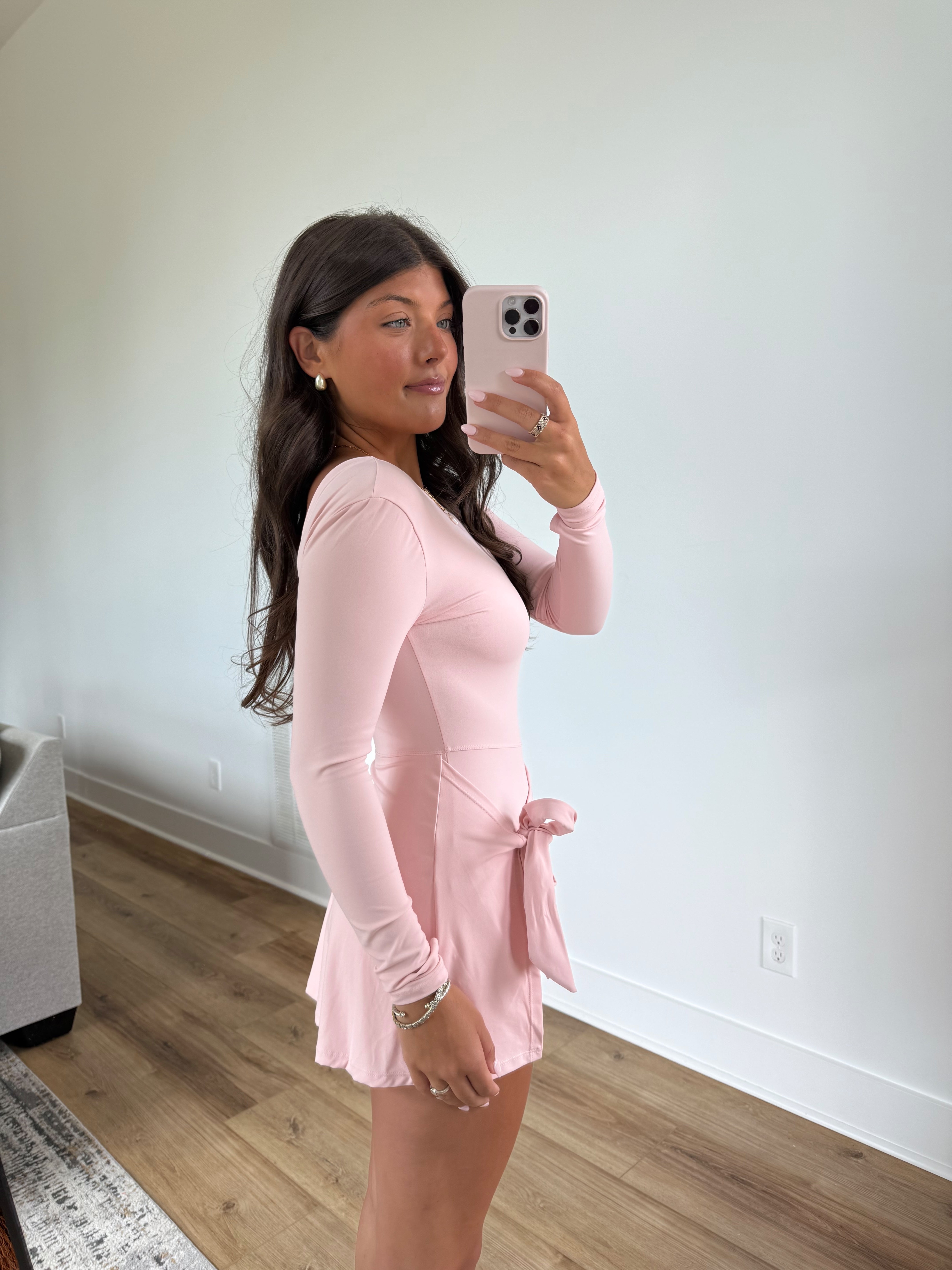 Pink Long Sleeve Wrap Romper