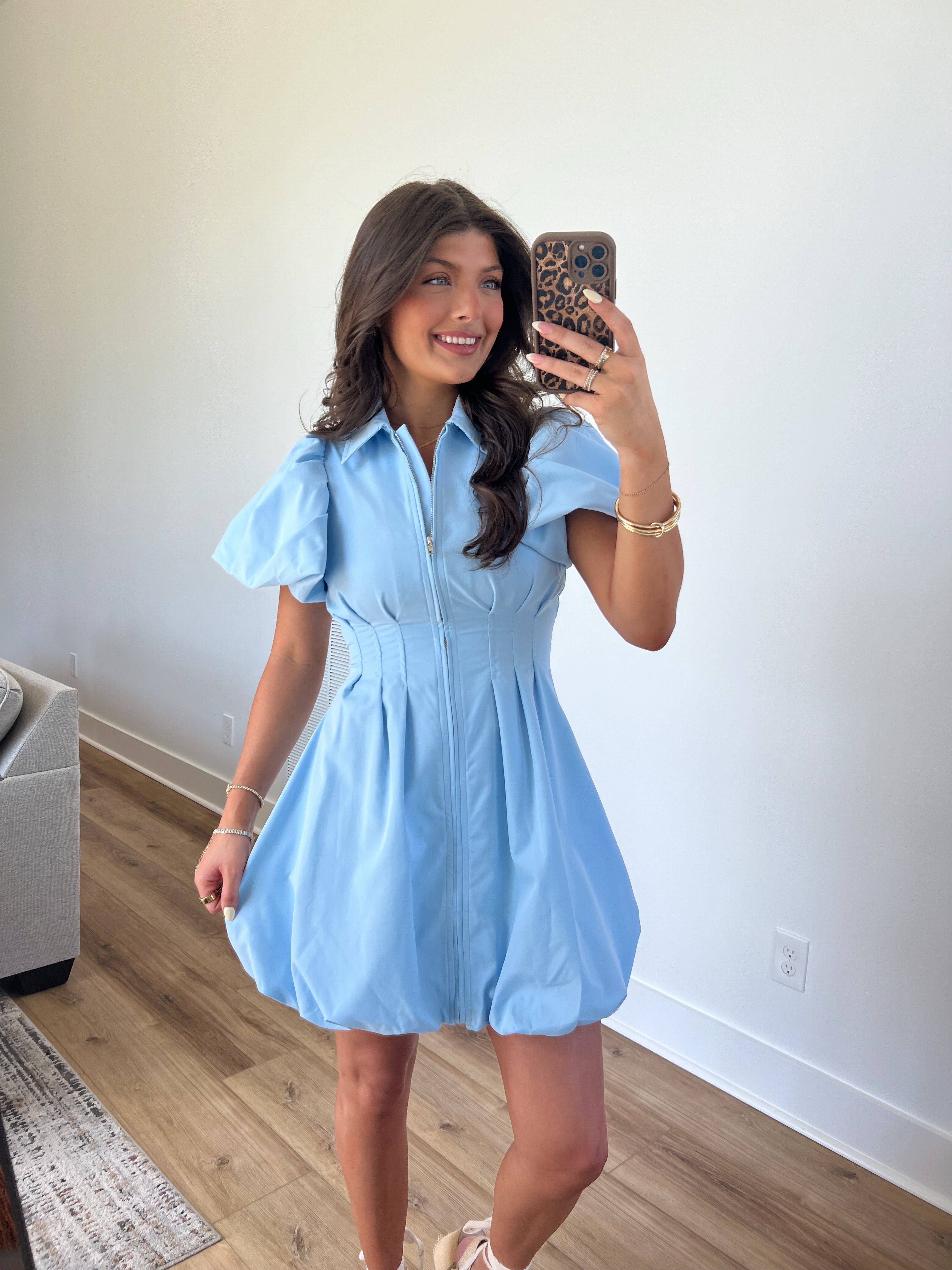 Baby Blue Bubble Zipper Dress