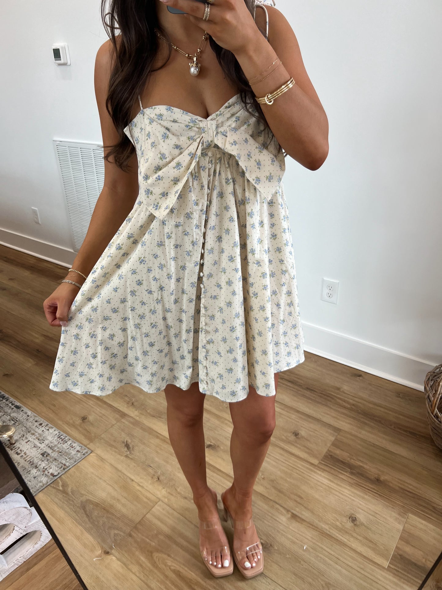 Blue Petals Darling Bow Mini Dress