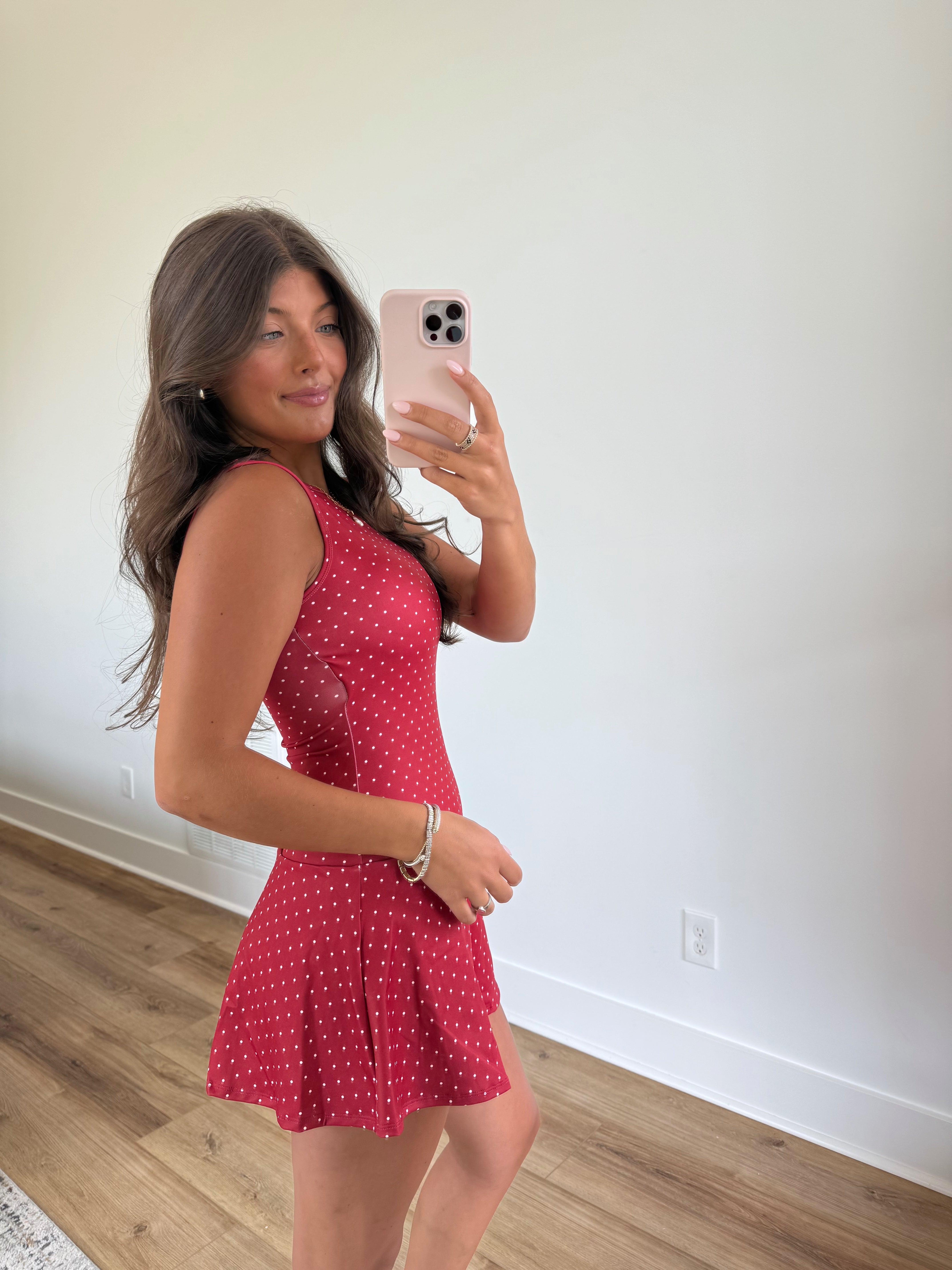 Red Polka Dot Drop Waist Athletic Dress