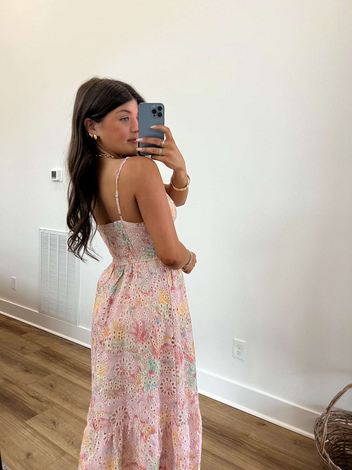 Pastel Eyelet Midi Dress