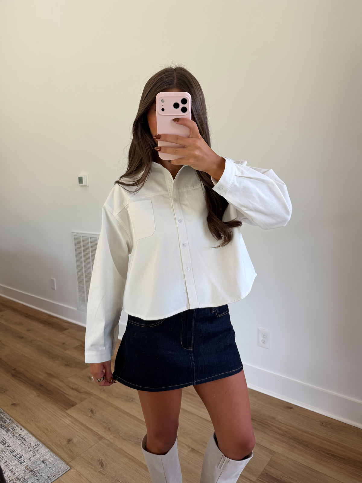 Cleo White Denim Button Up