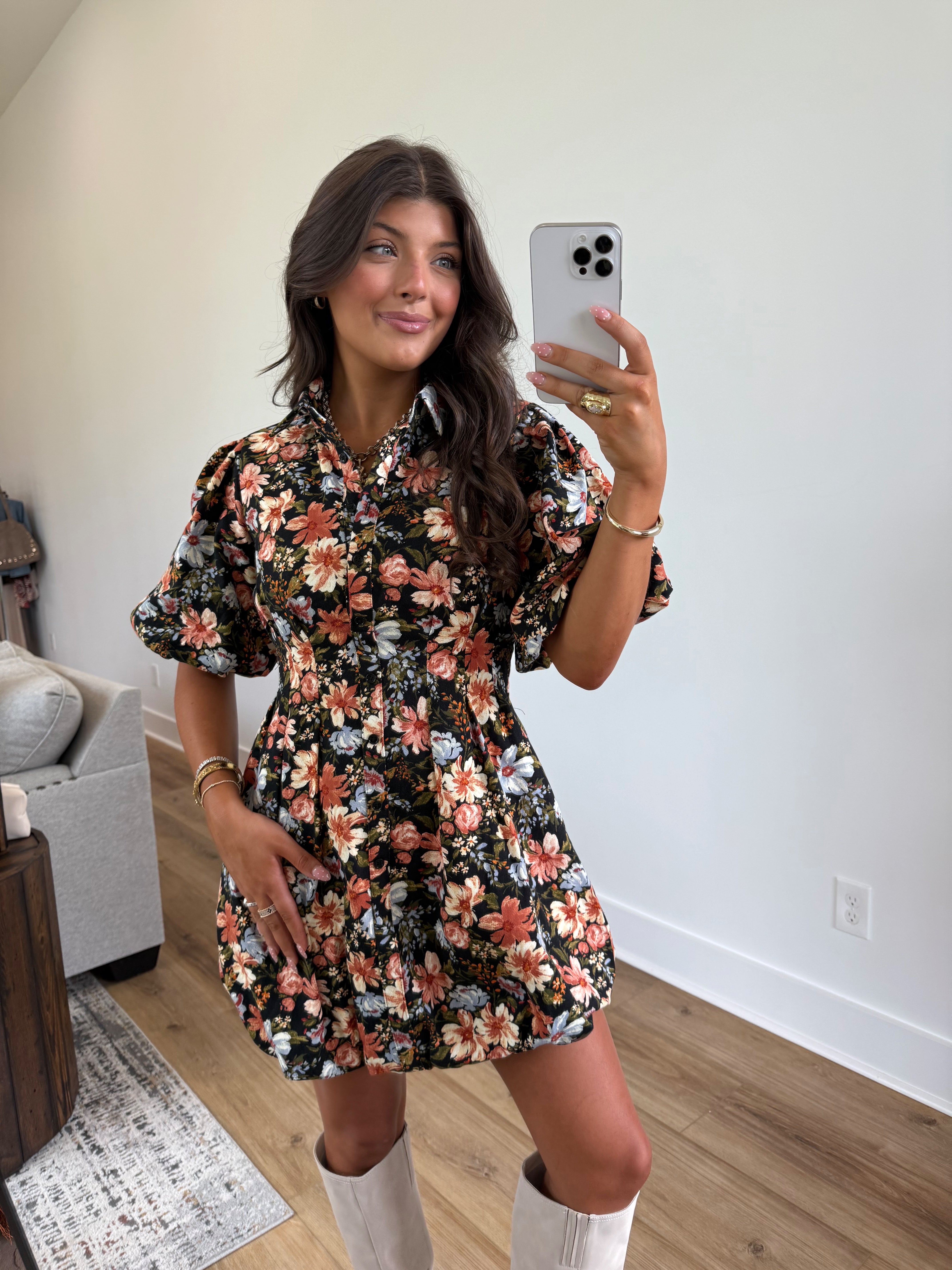 Dela Fall Flowers Bubble Dress