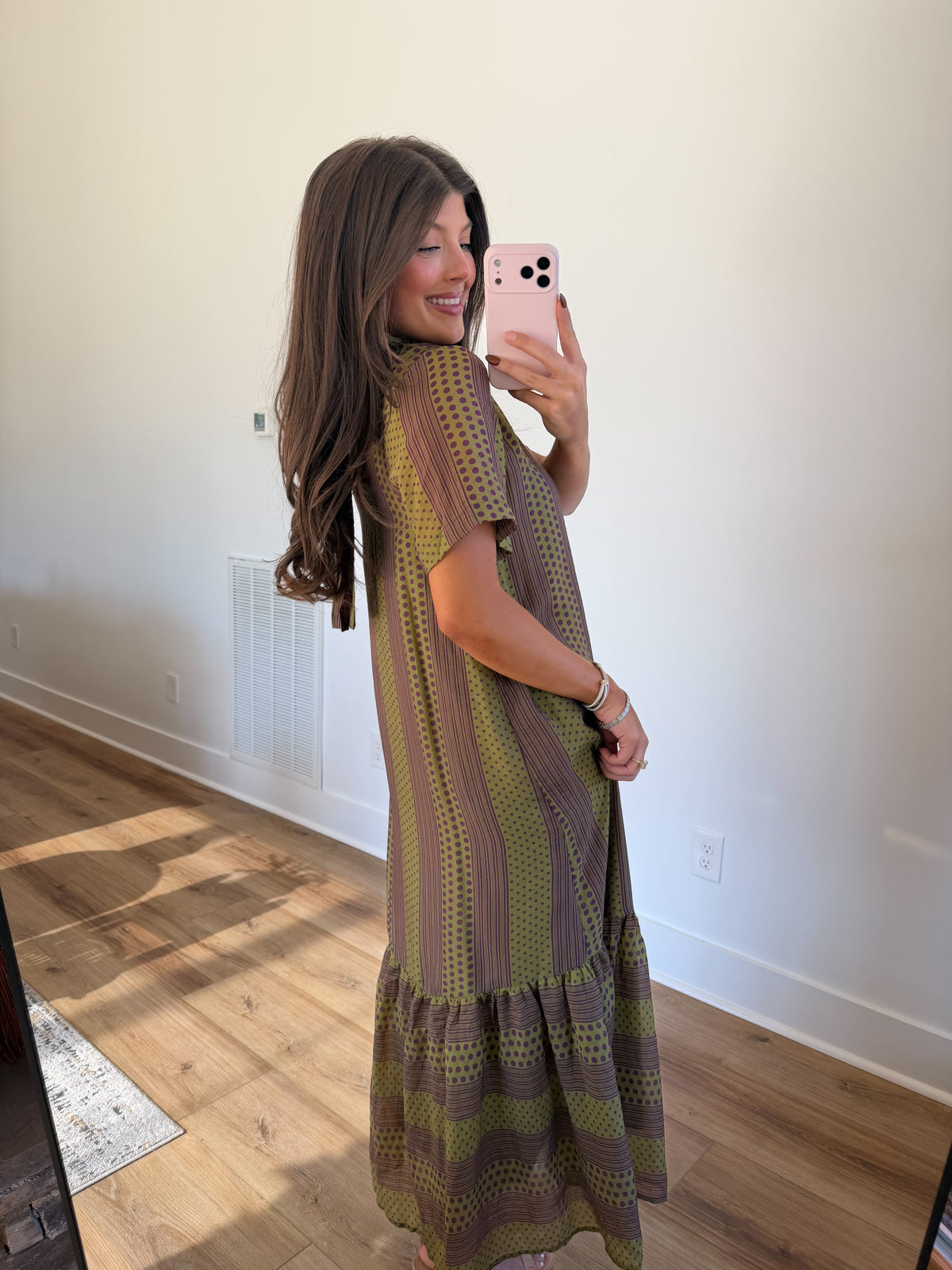 Olive & Brown Printed Mock Neck Maxi Dress
