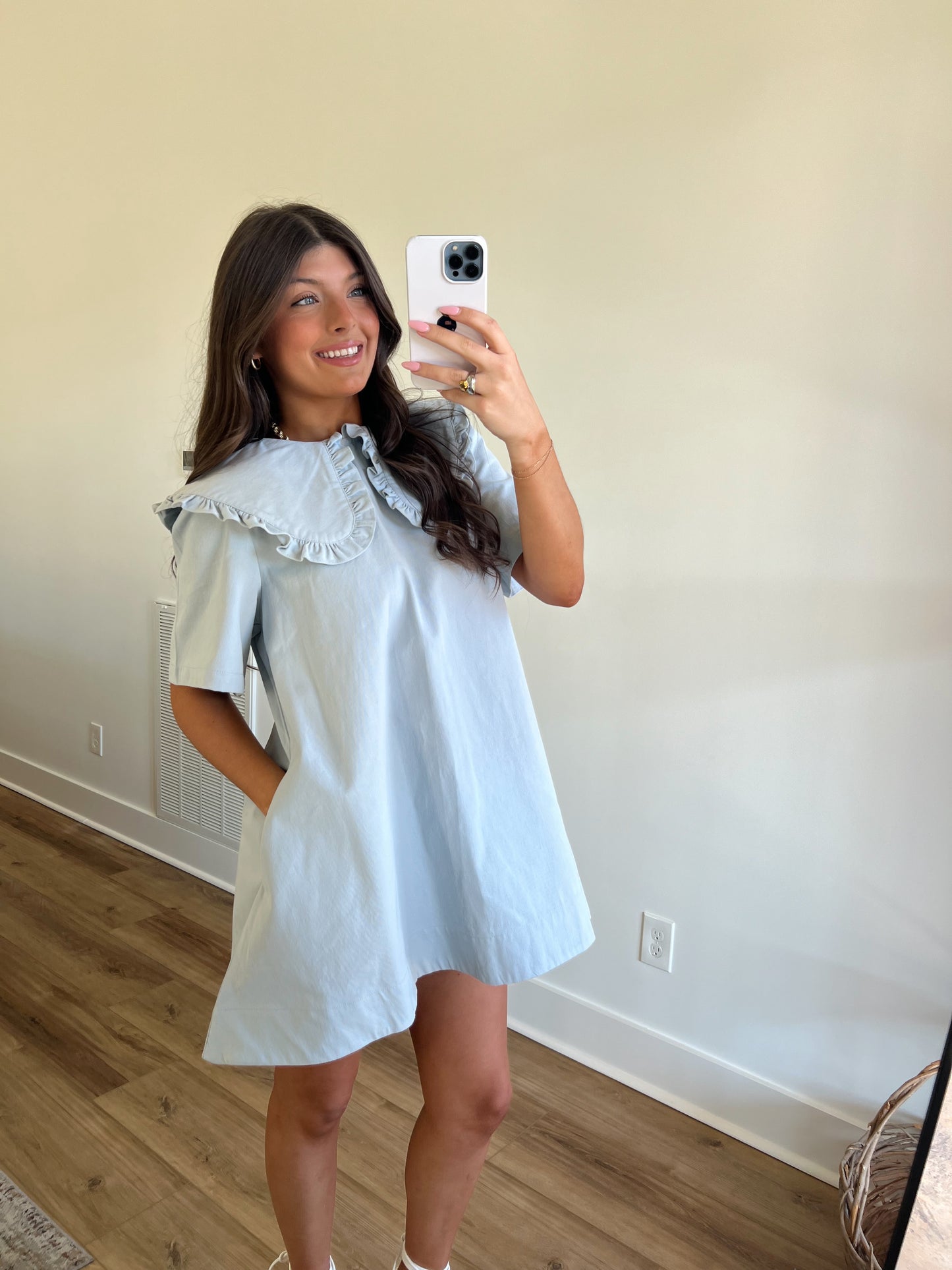 Baby Blue Denim Peter Pan Mini Dress