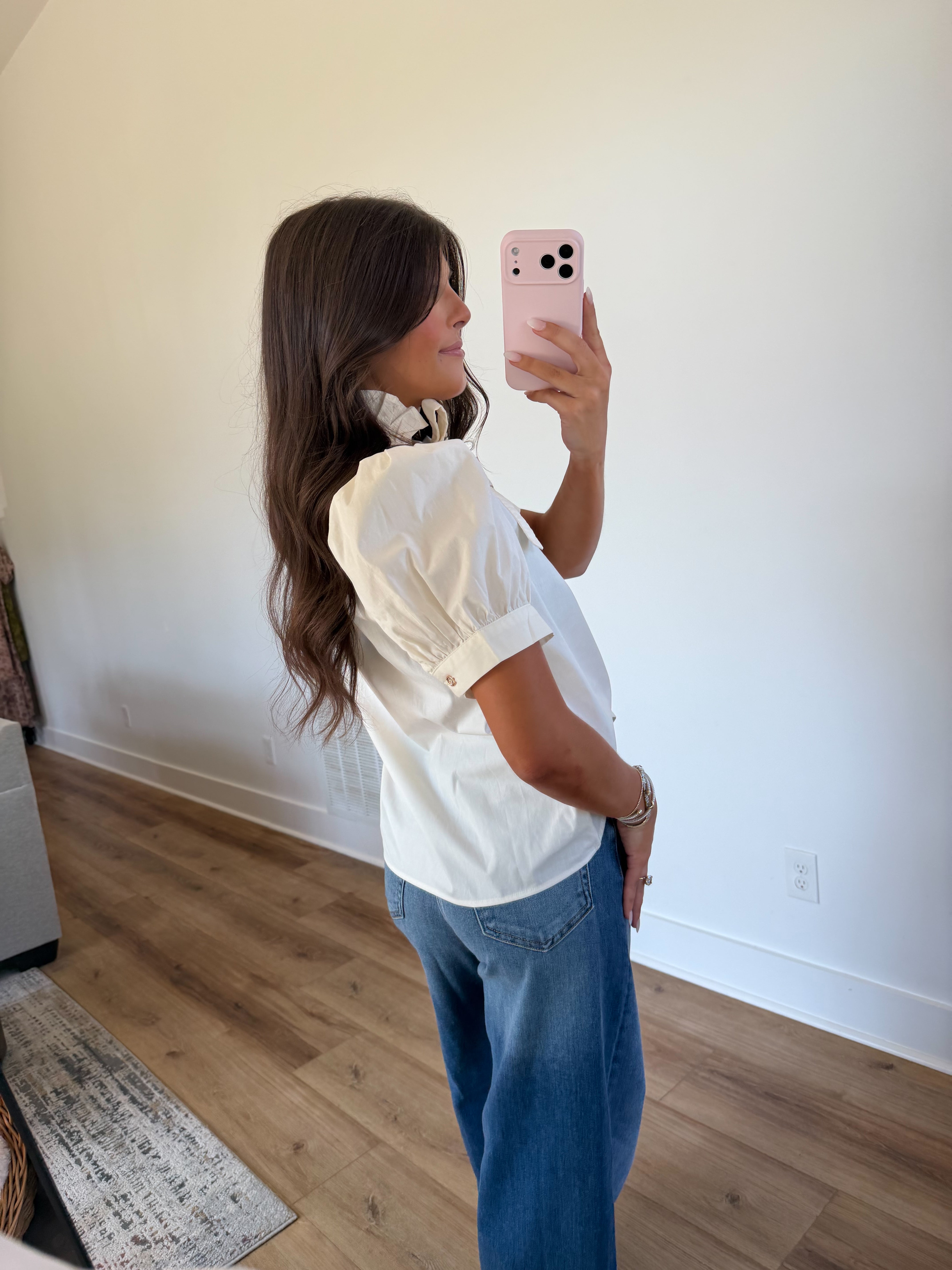 Ruffle Tie Neck Blouse (Cream)