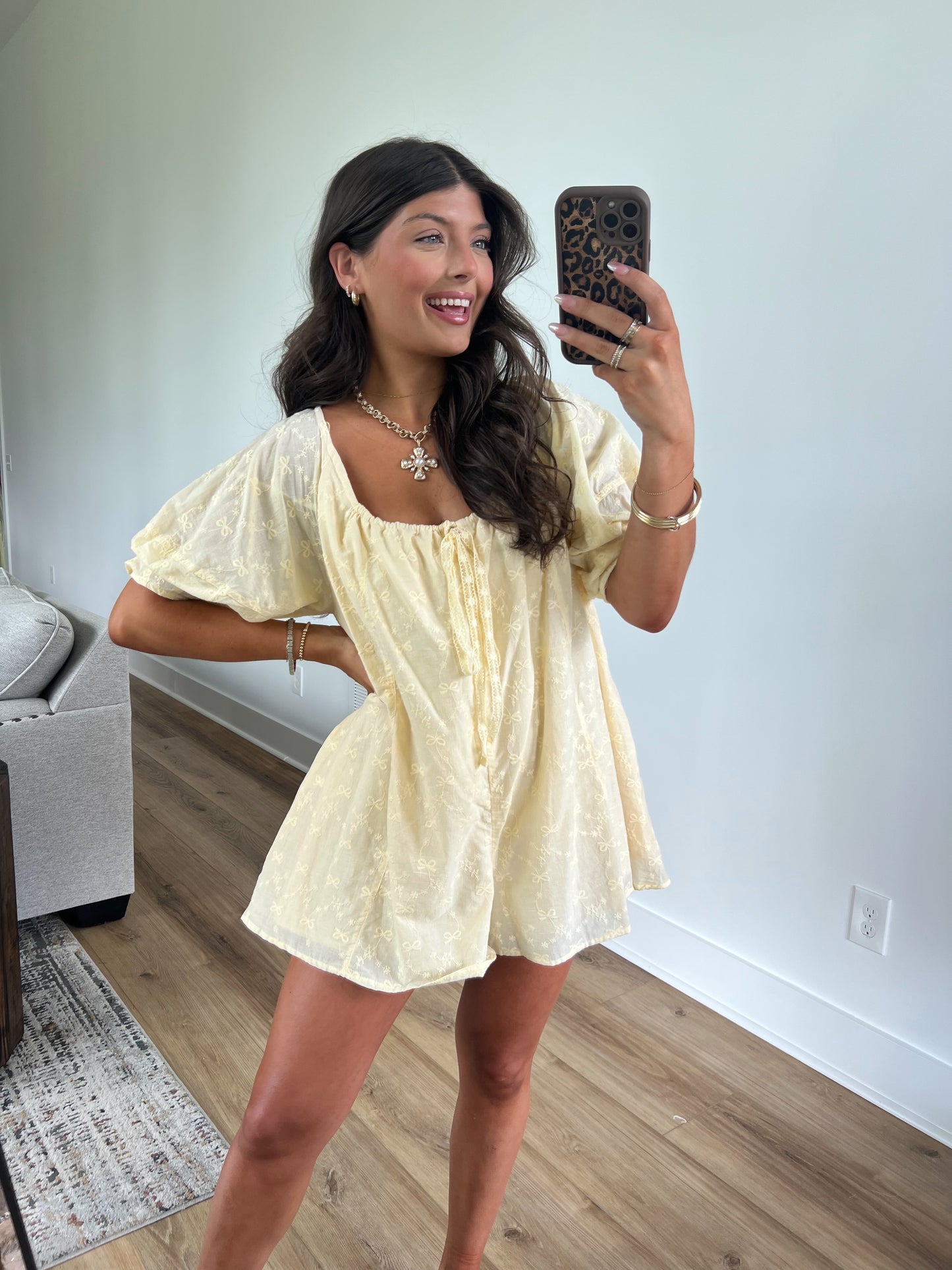 Yellow Bow Eyelet Romper