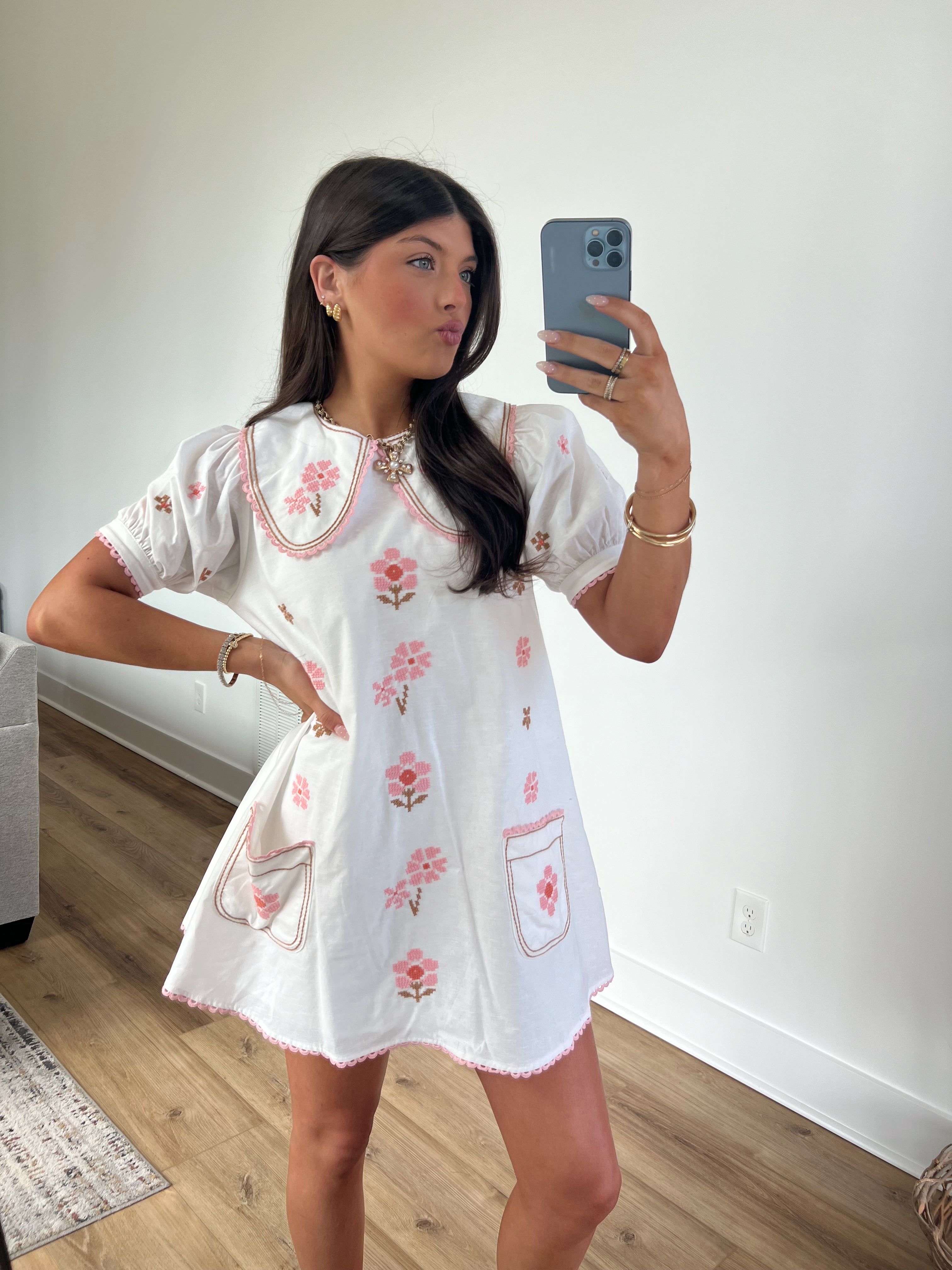 Flower Embroidery Mini Dress