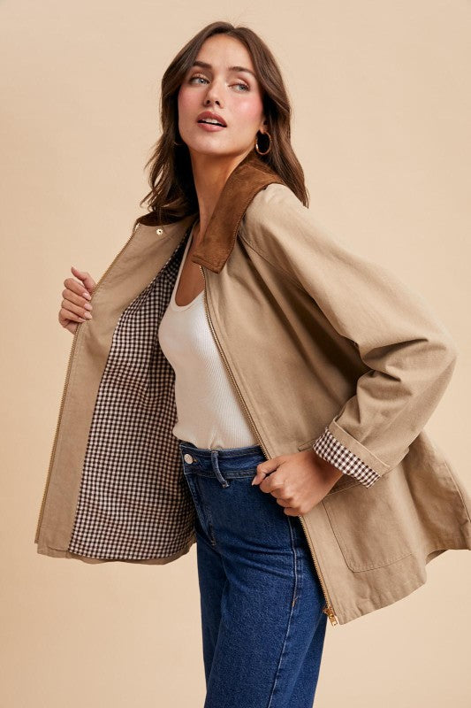 Corduroy Collar Barn Jacket (Beige)