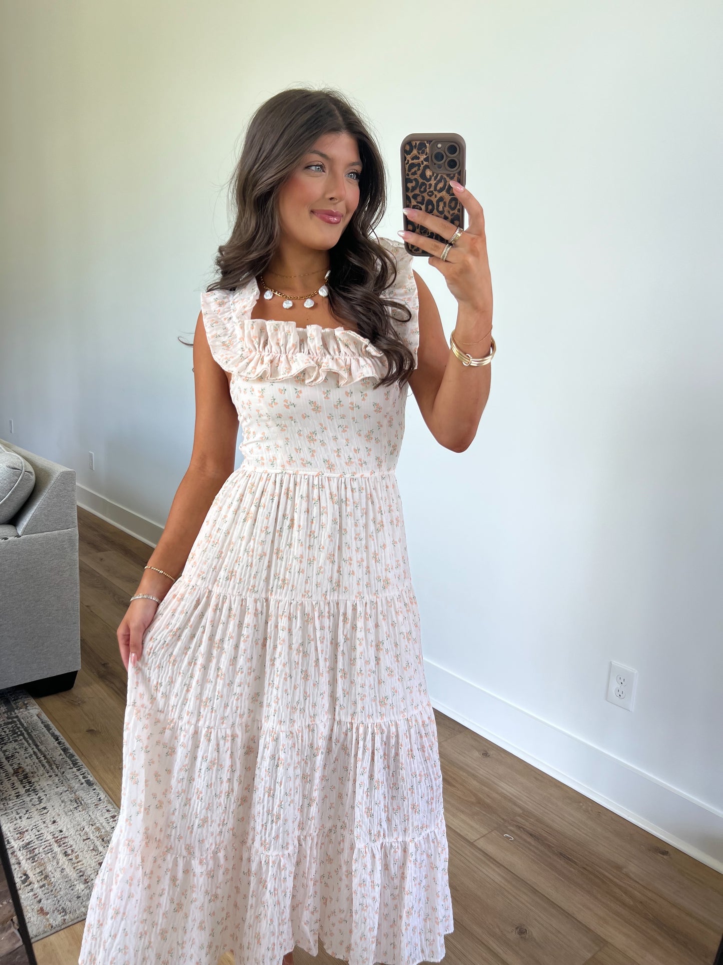 Peach Serenity Floral Maxi Dress
