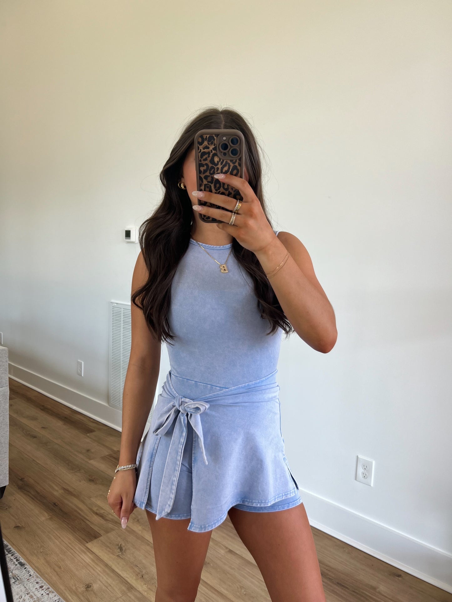 Mineral Wash Blue Wrap Athletic Dress