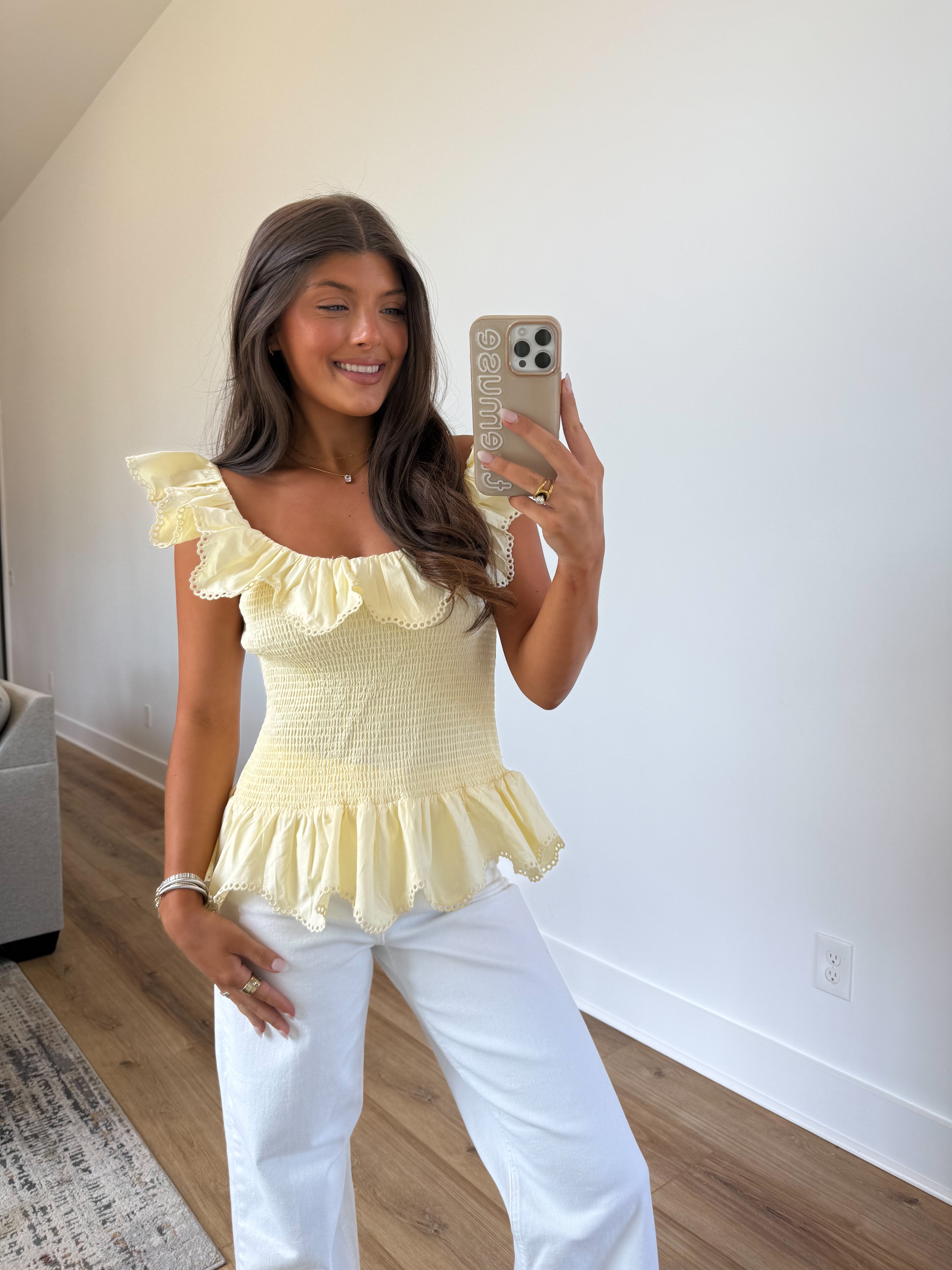 Yellow Smocked Ruffle Top