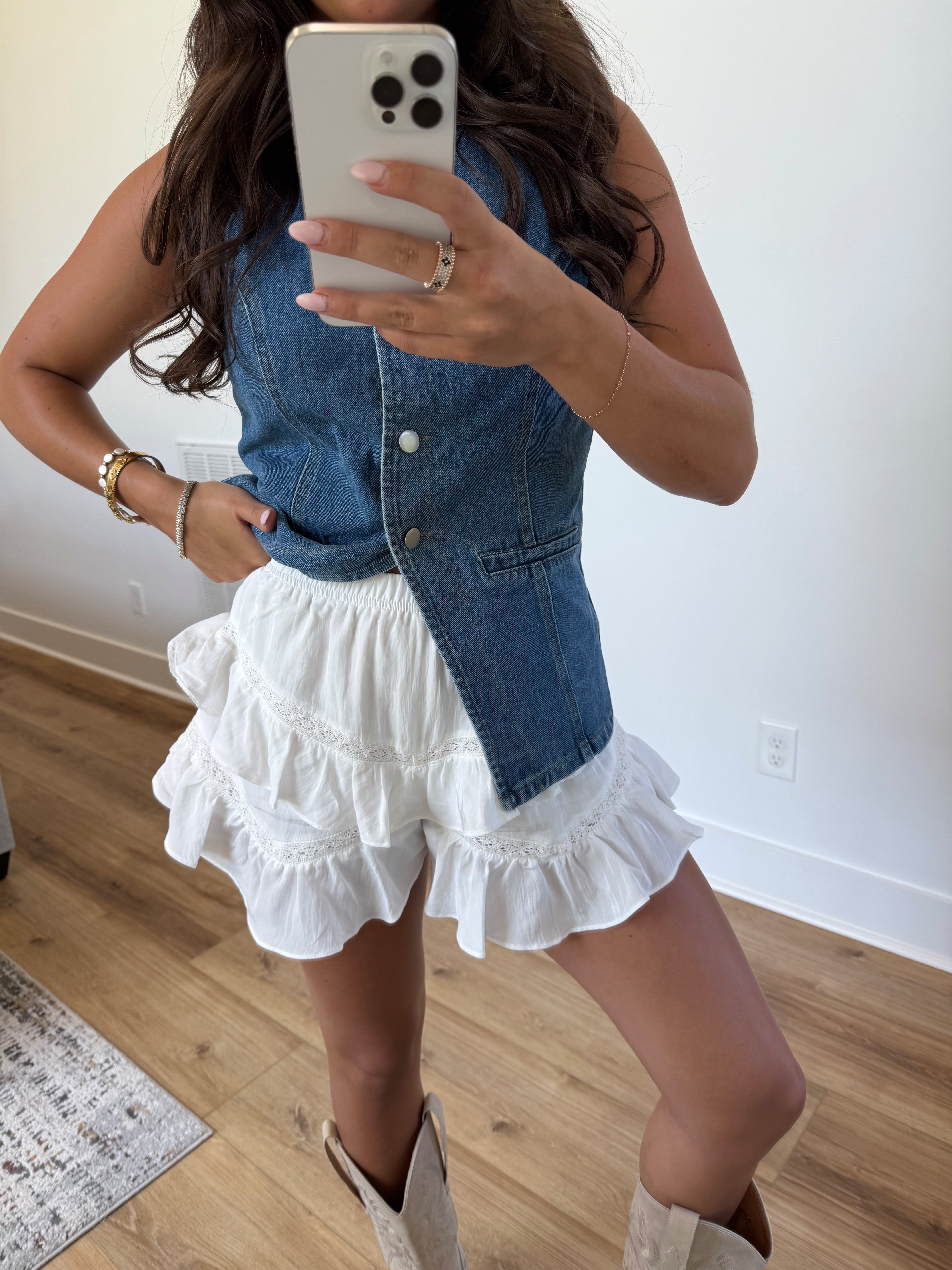 White Ruffle Lace Shorts