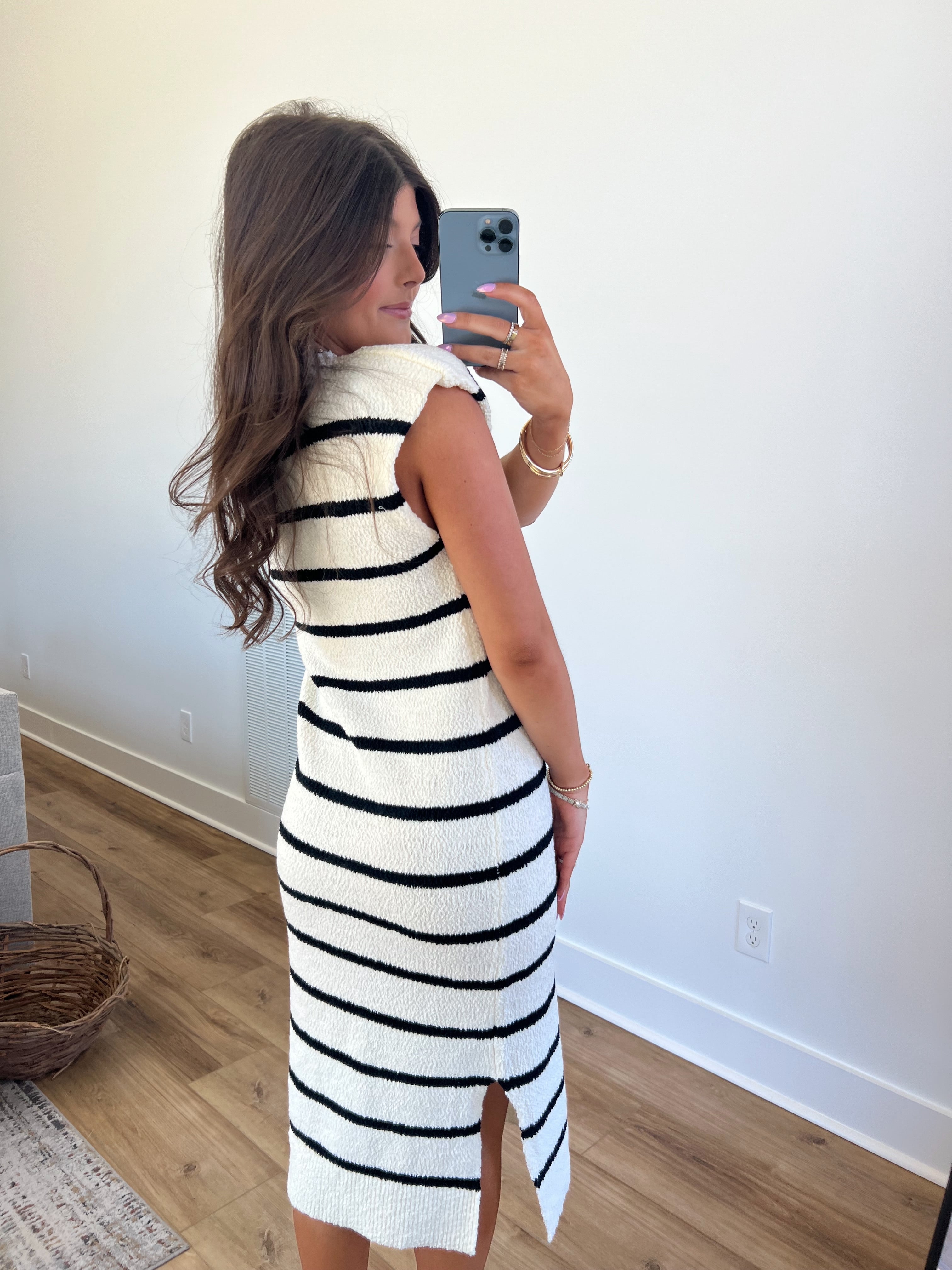 Salted Stripes Midi Dress (Off-White)