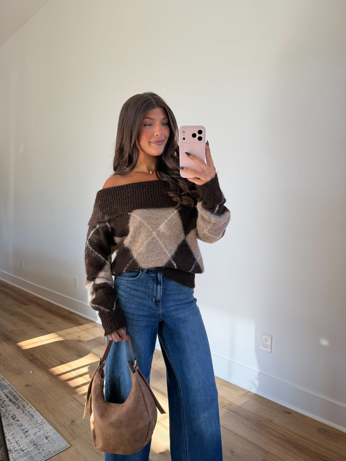 Plaid Off The Shoulder Sweater