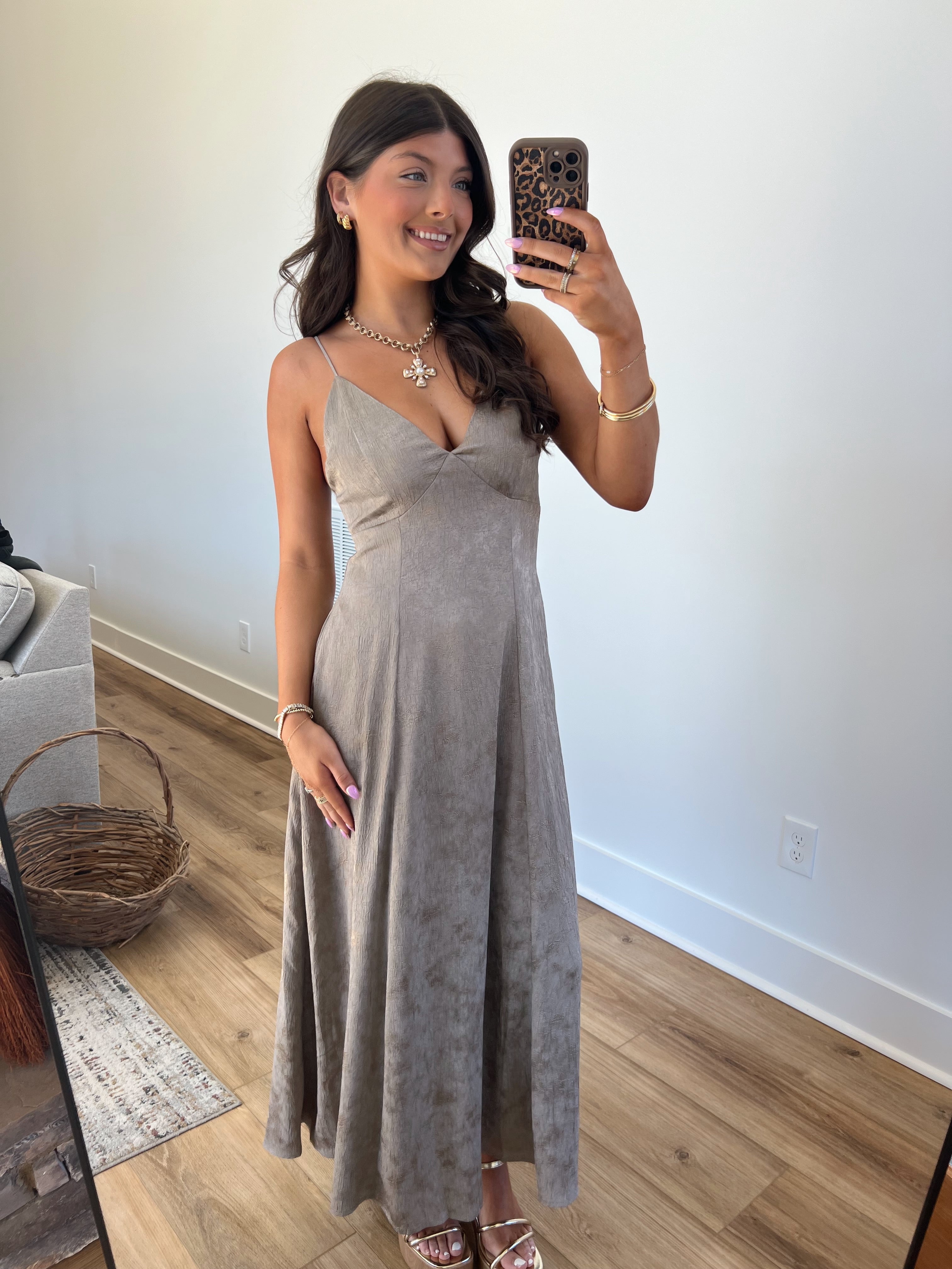 Charcoal/Gold Open Back Maxi Dress