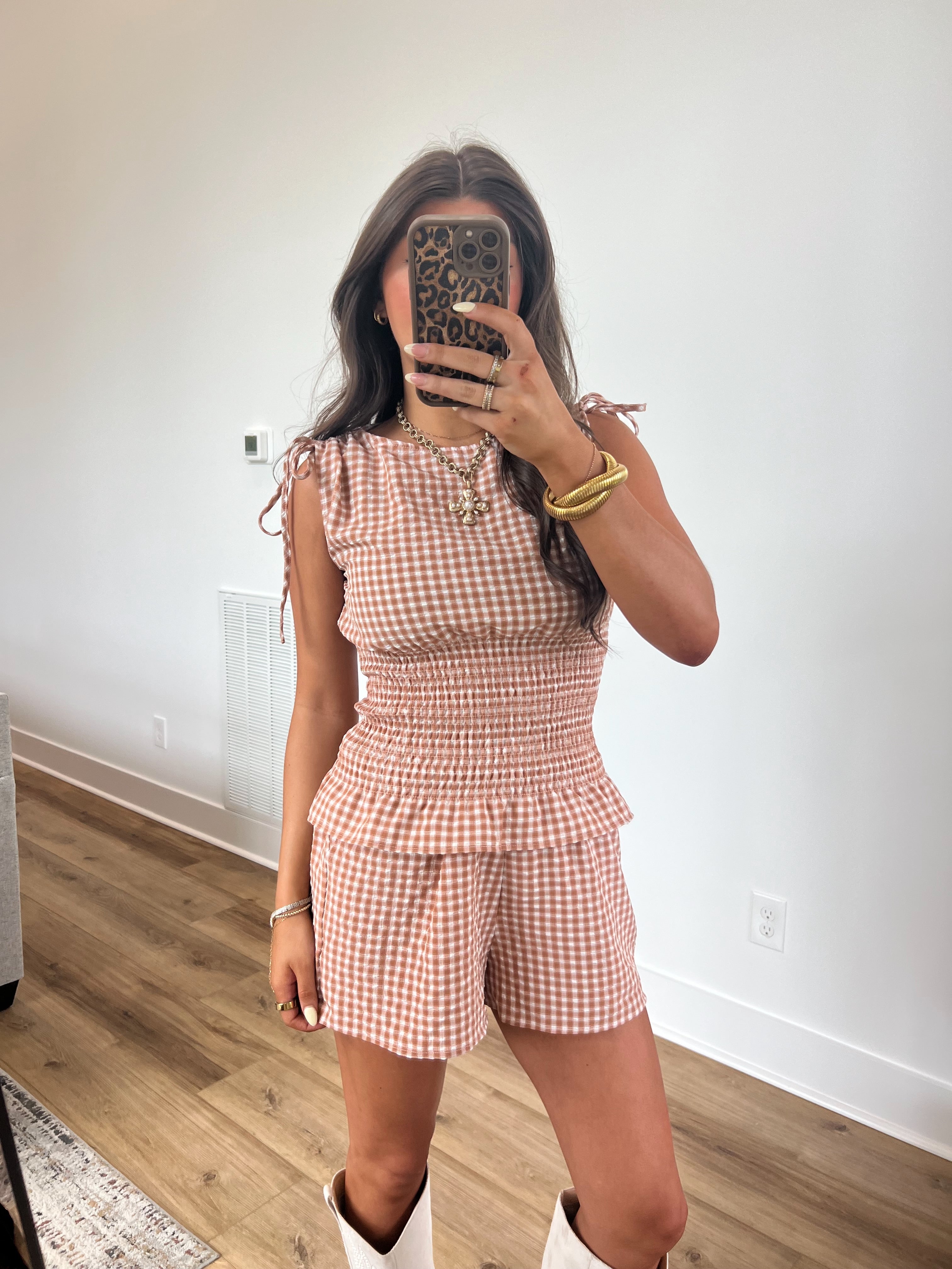 Plaid Fitted Waist Shorts Set
