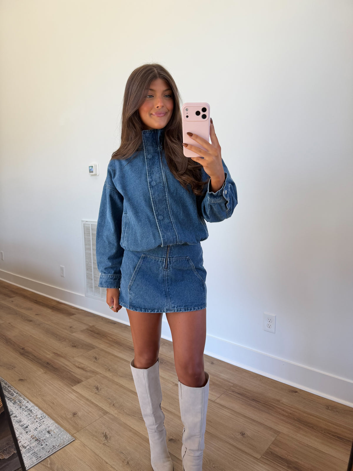 Denim Mock Neck Mini Dress